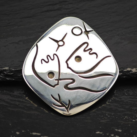 Los Castillo Sterling Silver Abstract Fish Brooch