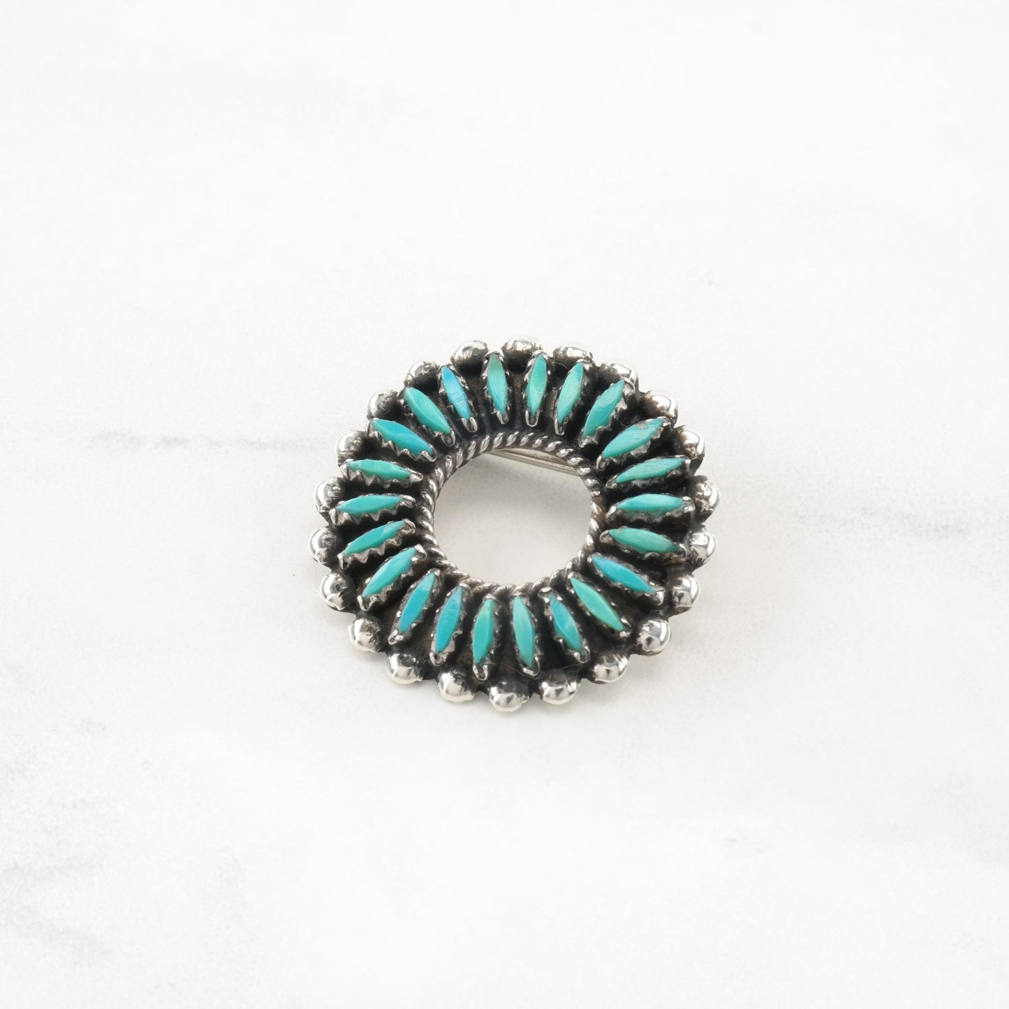 Choice Native American Turquoise MOP Floral Sunface, Turquoise Floral Cluster Sterling Silver Brooch Pendant