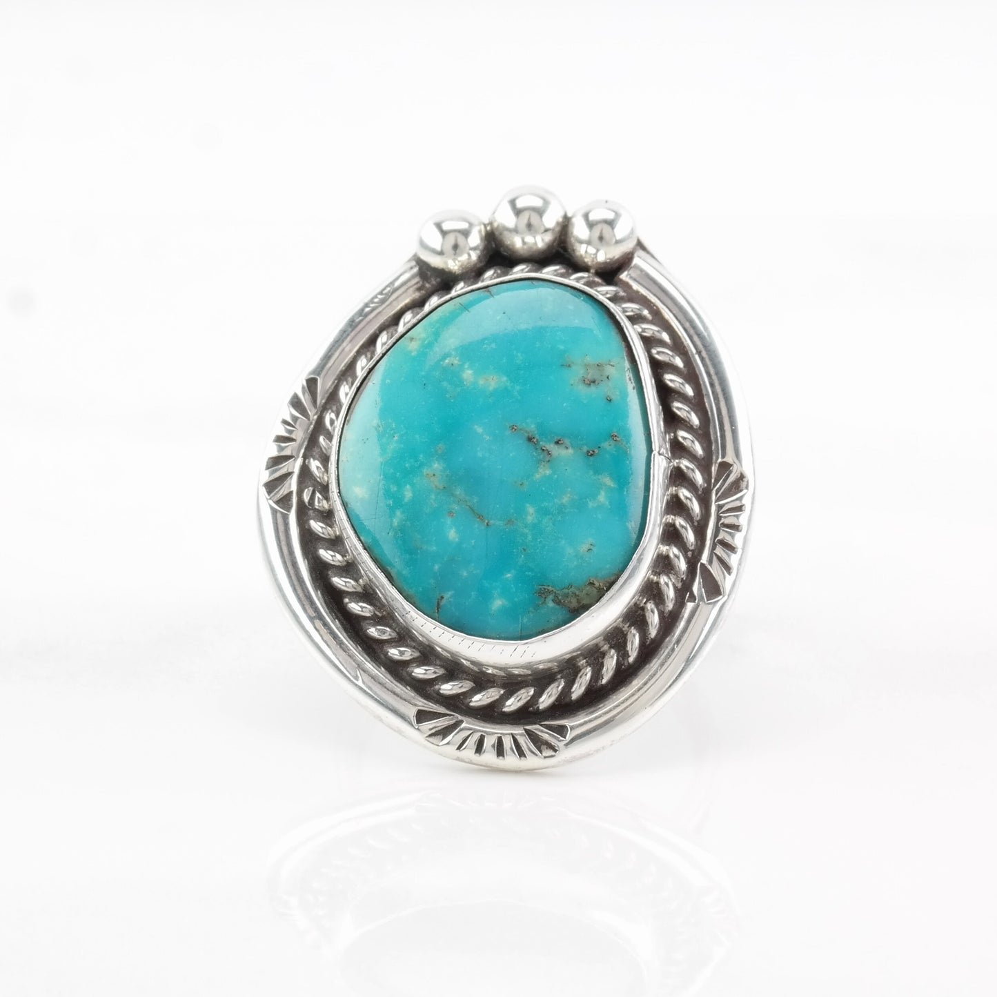 Native American Sterling Silver Ring, Turquoise Blue Size 7 1/4