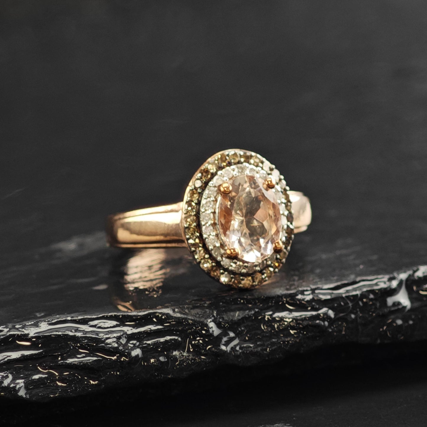 Morganite & Diamond Rose Gold Plated Sterling Silver Ring Sz 5 R6600