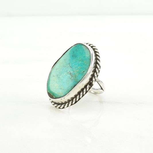 Southwest Silver Ring Turquoise Large Sterling Blue Size 5 1/4