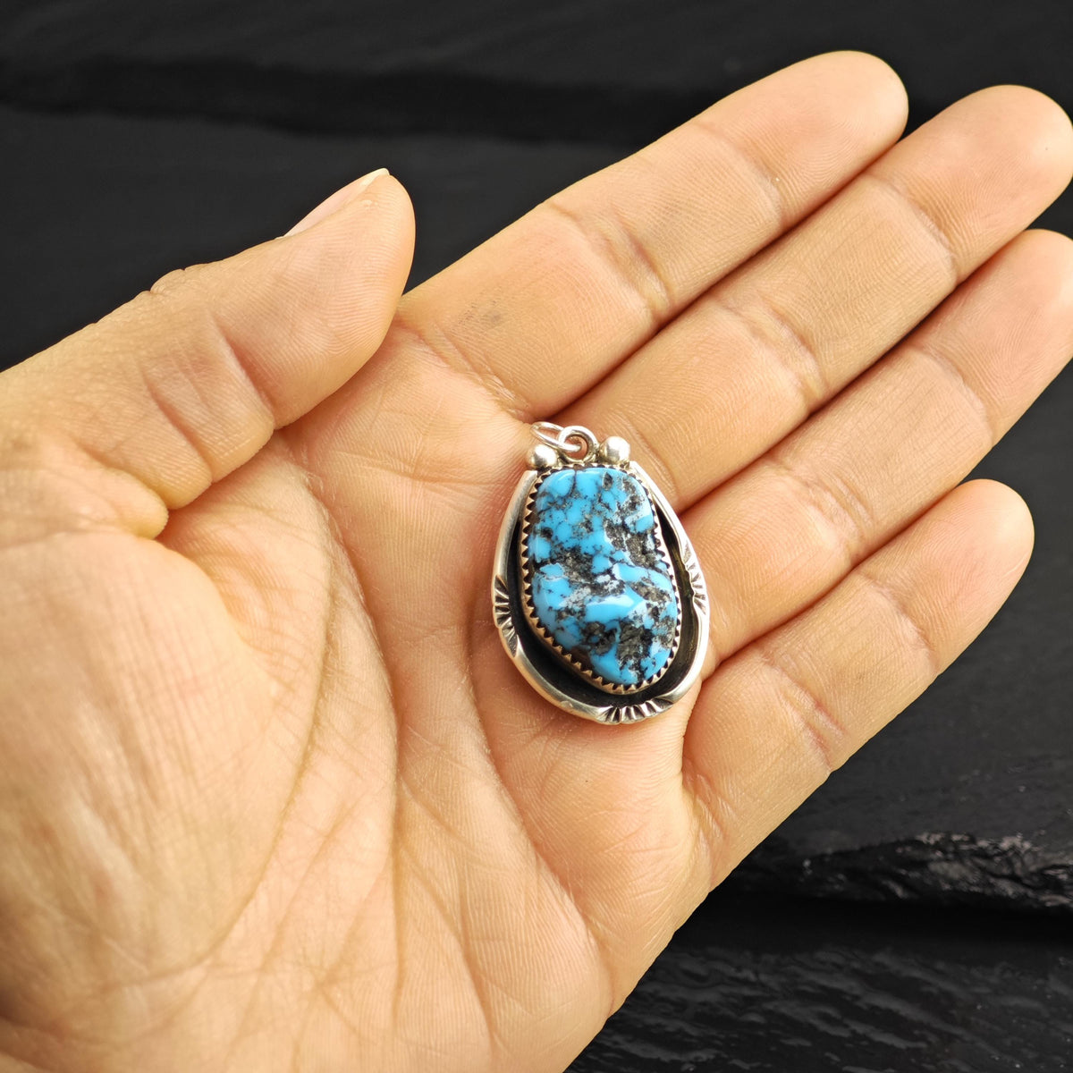 SW Spiderweb Turquoise Sterling Silver Pendant P3122