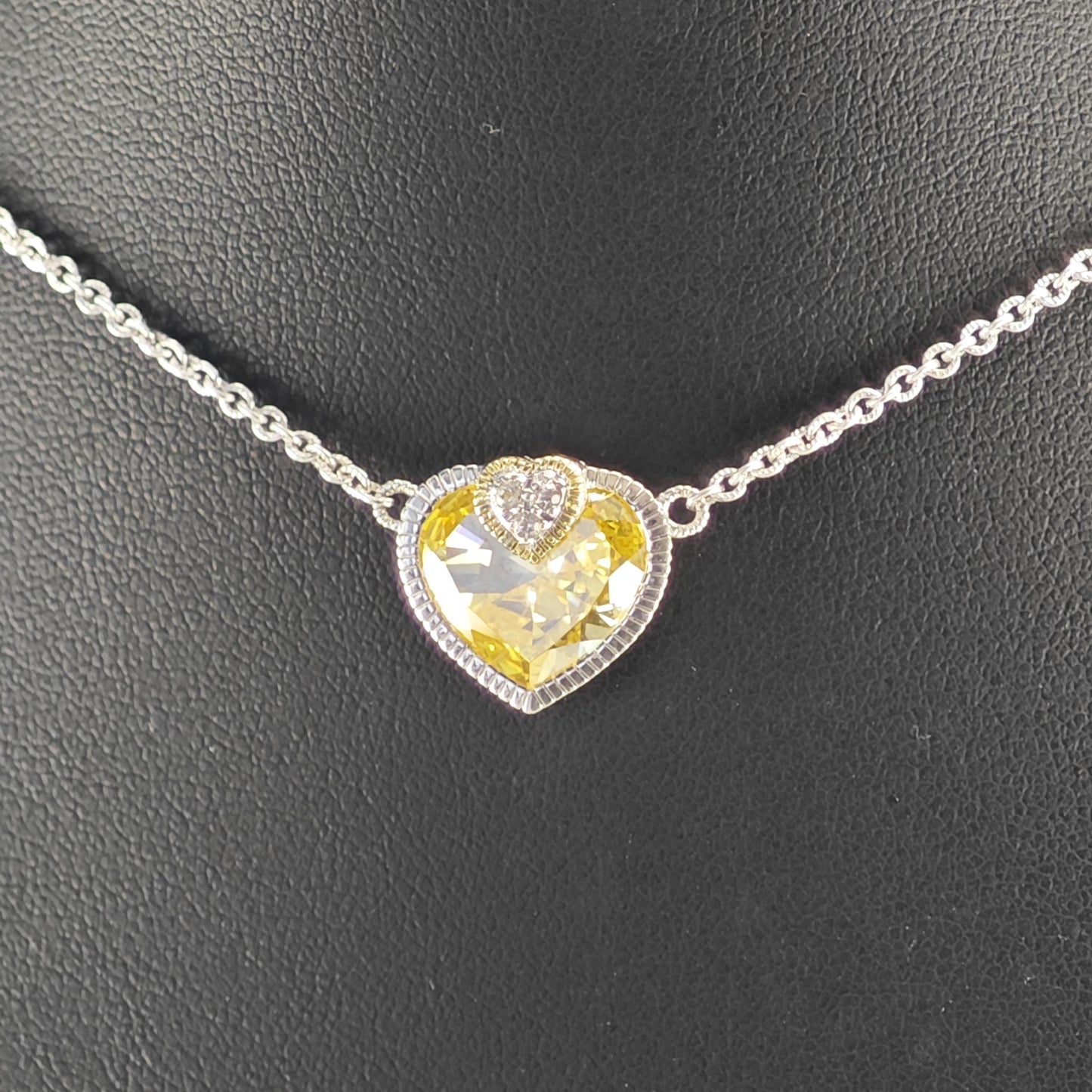 Vintage Judith Ripka Citrine, 18K Gold Accent Heart Necklace Sterling Silver N2733