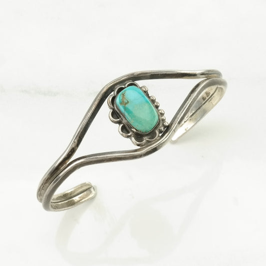 Southwest Sterling Silver Cuff Bracelet Blue Turquoise Floral