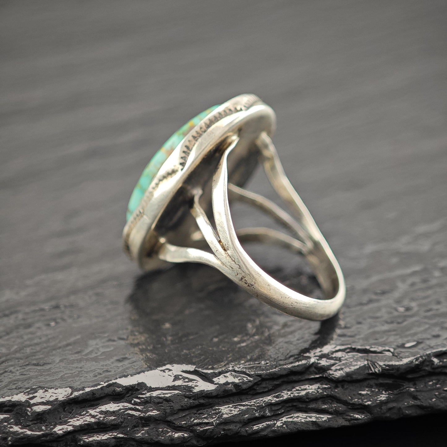 Turquoise #8 Shadowbox Oval Ring Sterling Silver
