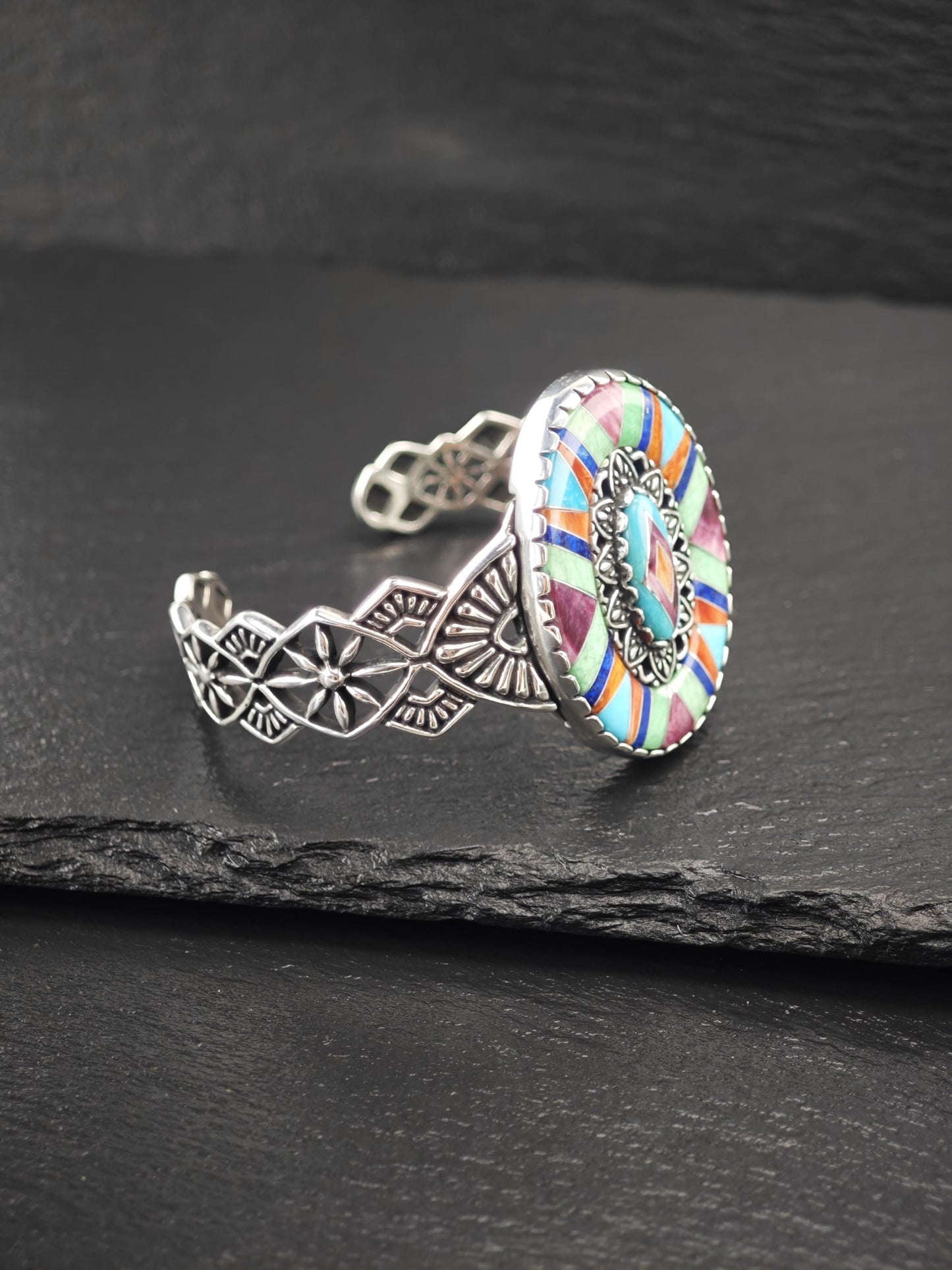 Carolyn Pollack Turquoise, Gem Inlay Cuff Bracelet Sterling Silver