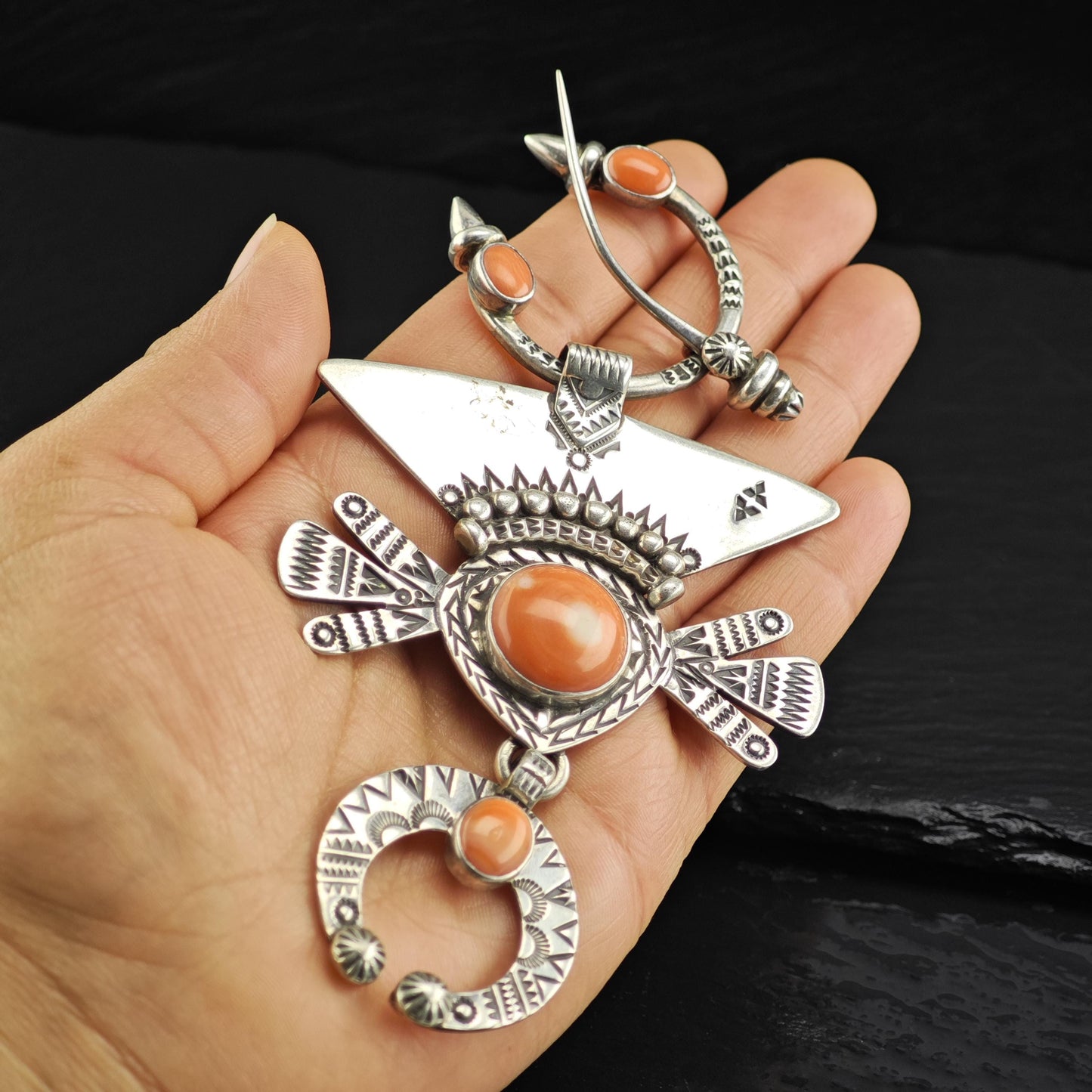 Kabylie Fibula, Coral by Melanie Deluca Sterling Silver