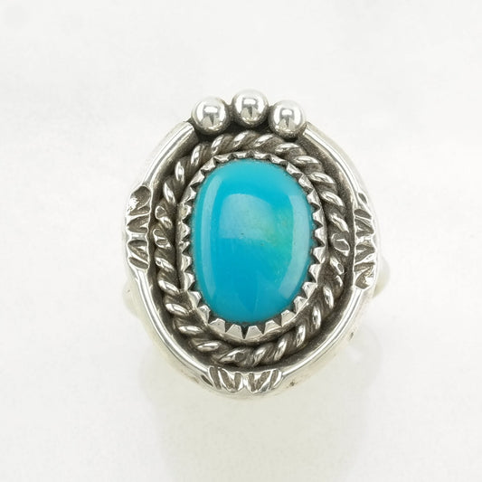 Native American Sterling Silver Ring, Turquoise Stamped Blue Size 7 1/2