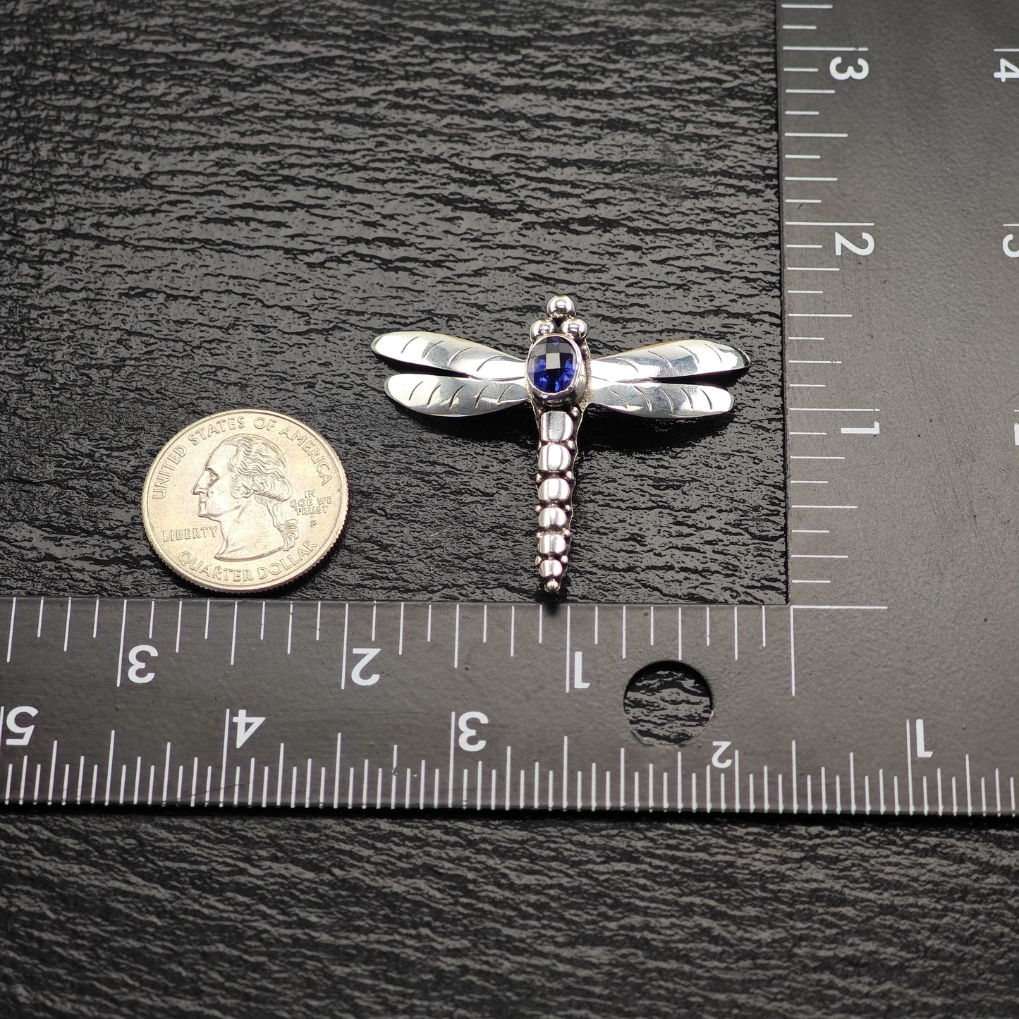 Blue Dragonfly Gem Brooch Sterling Silver