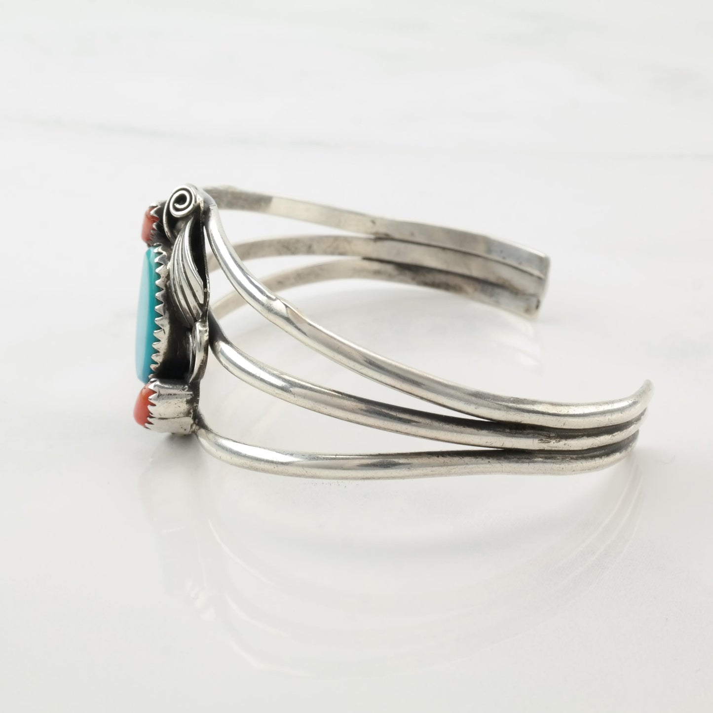 Native American Turquoise, Coral Sterling Silver Cuff Bracelet