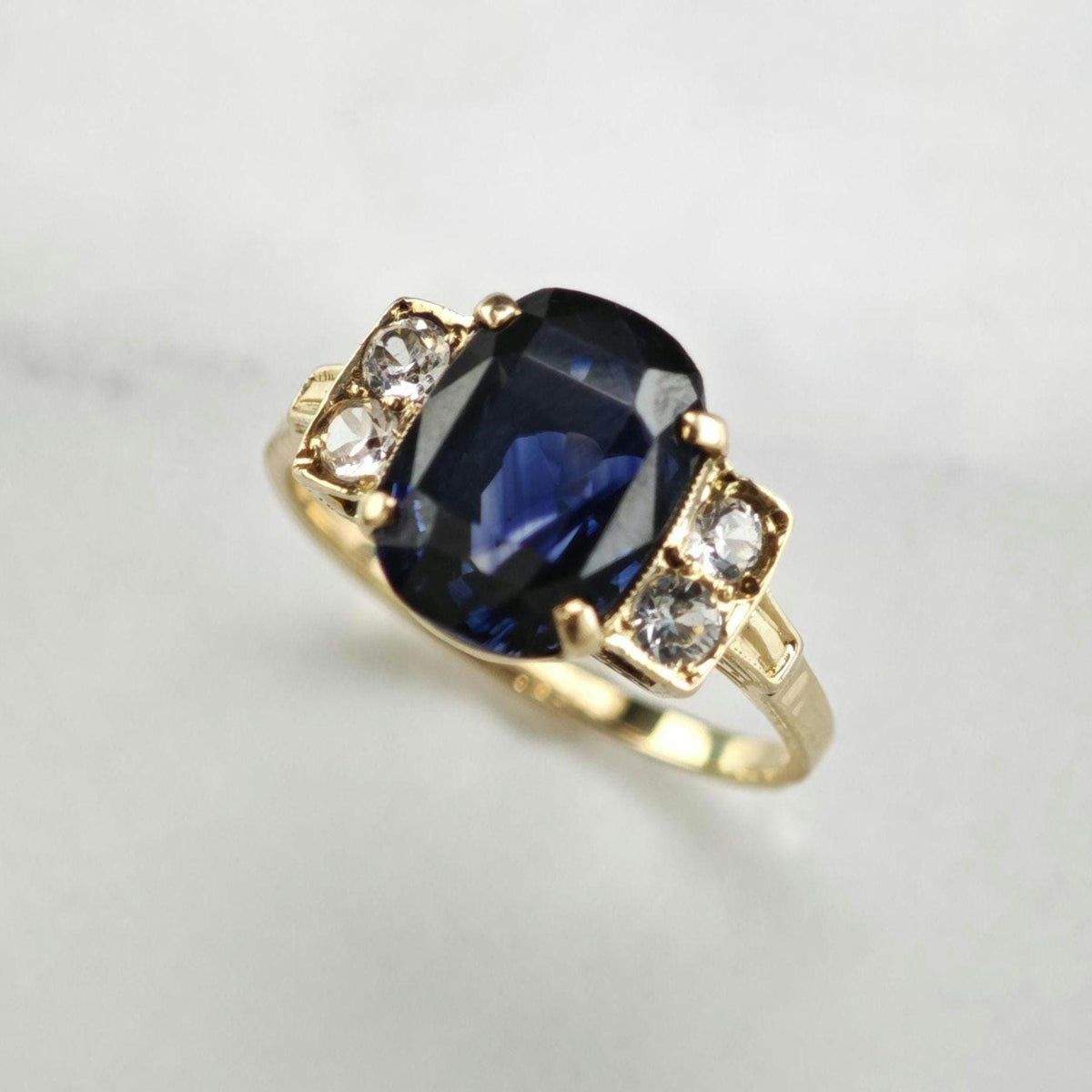 Sapphire & White Topaz 14K Gold Ring Sz 6 1/2 R6788