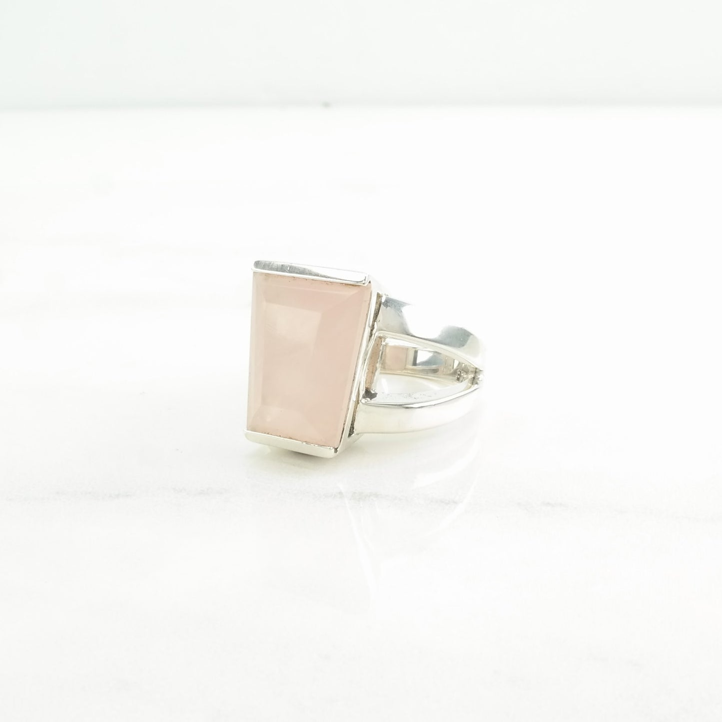 Sterling Silver Ring Rose Quartz Pink Size 8