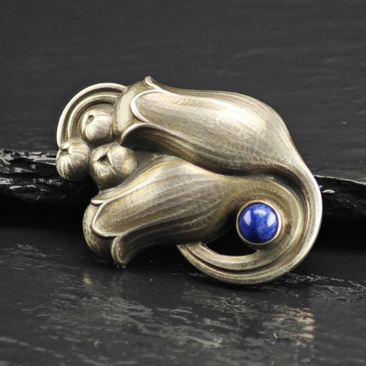 Vintage Gerog Jensen Lapis Floral, 100B Silver Brooch Sterling Silver B2247