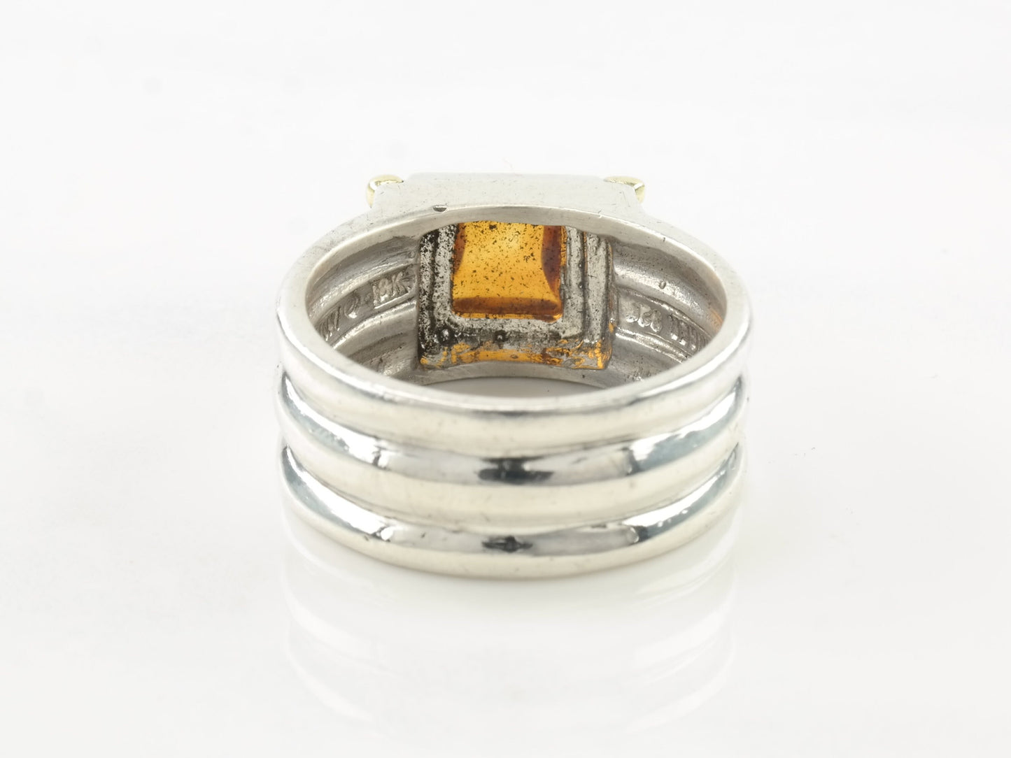 Modernist Silver Ring Orange Amber Sterling Size 8 1/4