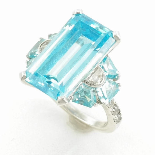 Vintage Sterling Silver Ring CZ Aqua Like Color Blue Size 5