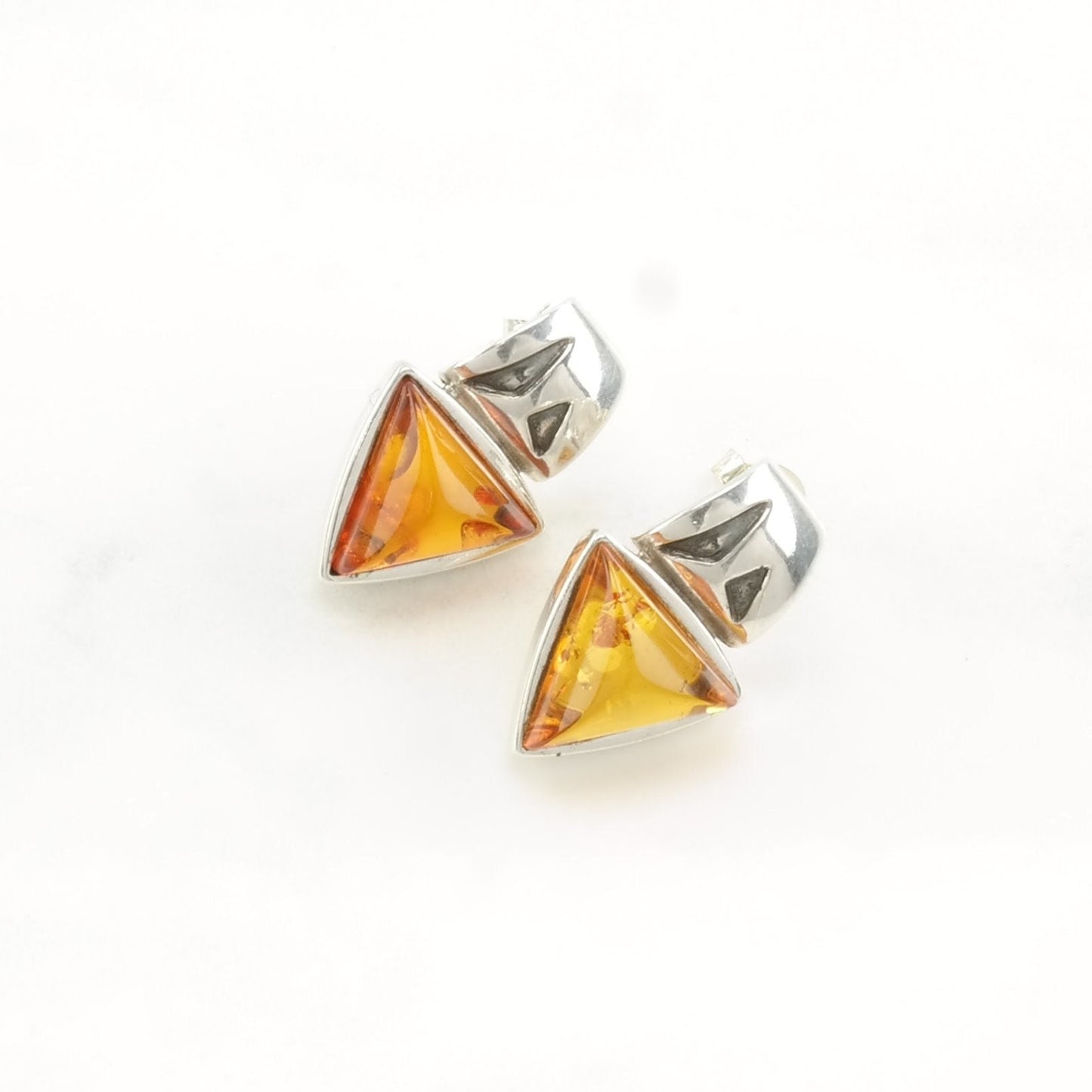 Vintage Sterling Silver Stud Earrings Orange Amber Stamped