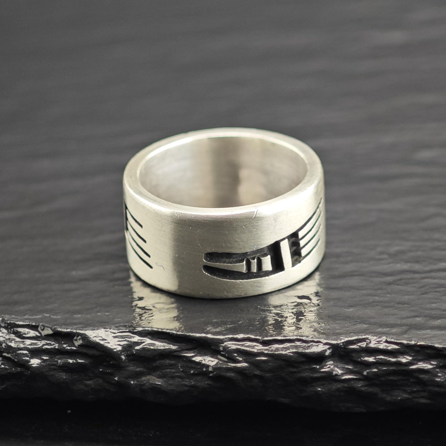 Hopi Bear Overlay Band Sterling Silver Ring Sz 5 3/4 R6691