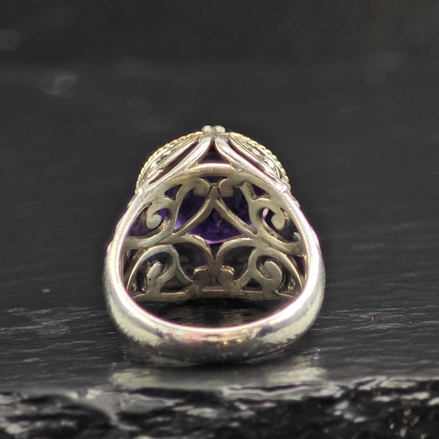 Amethyst 14k Gold Bezel Sterling Silver Ring Sz 6 R6571