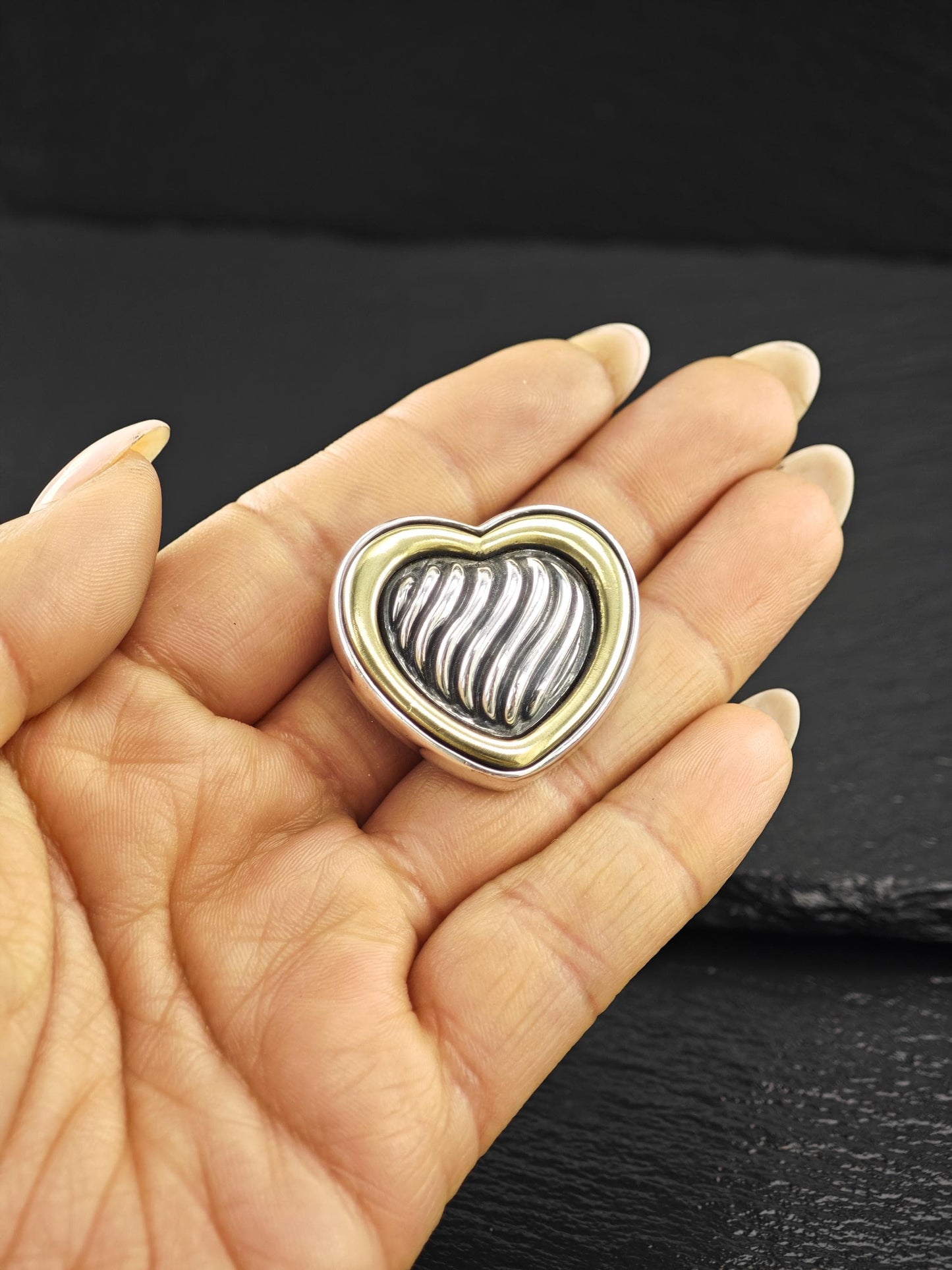 David Yurman 18k Gold Accent, Heart Brooch Sterling Silver