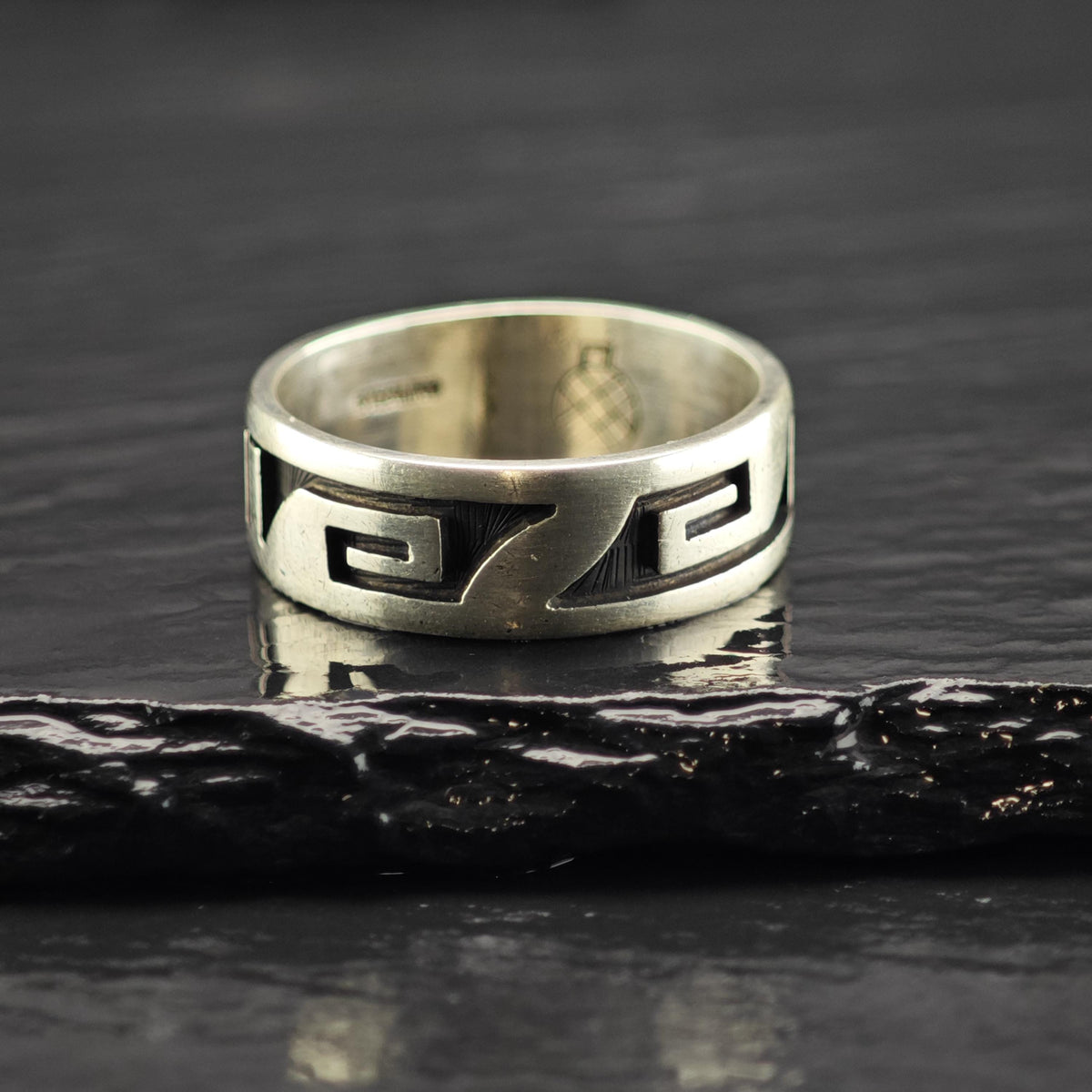 Hopi Overlay Band By Archie Talahaftewa Sterling Silver Sz 11 R6850