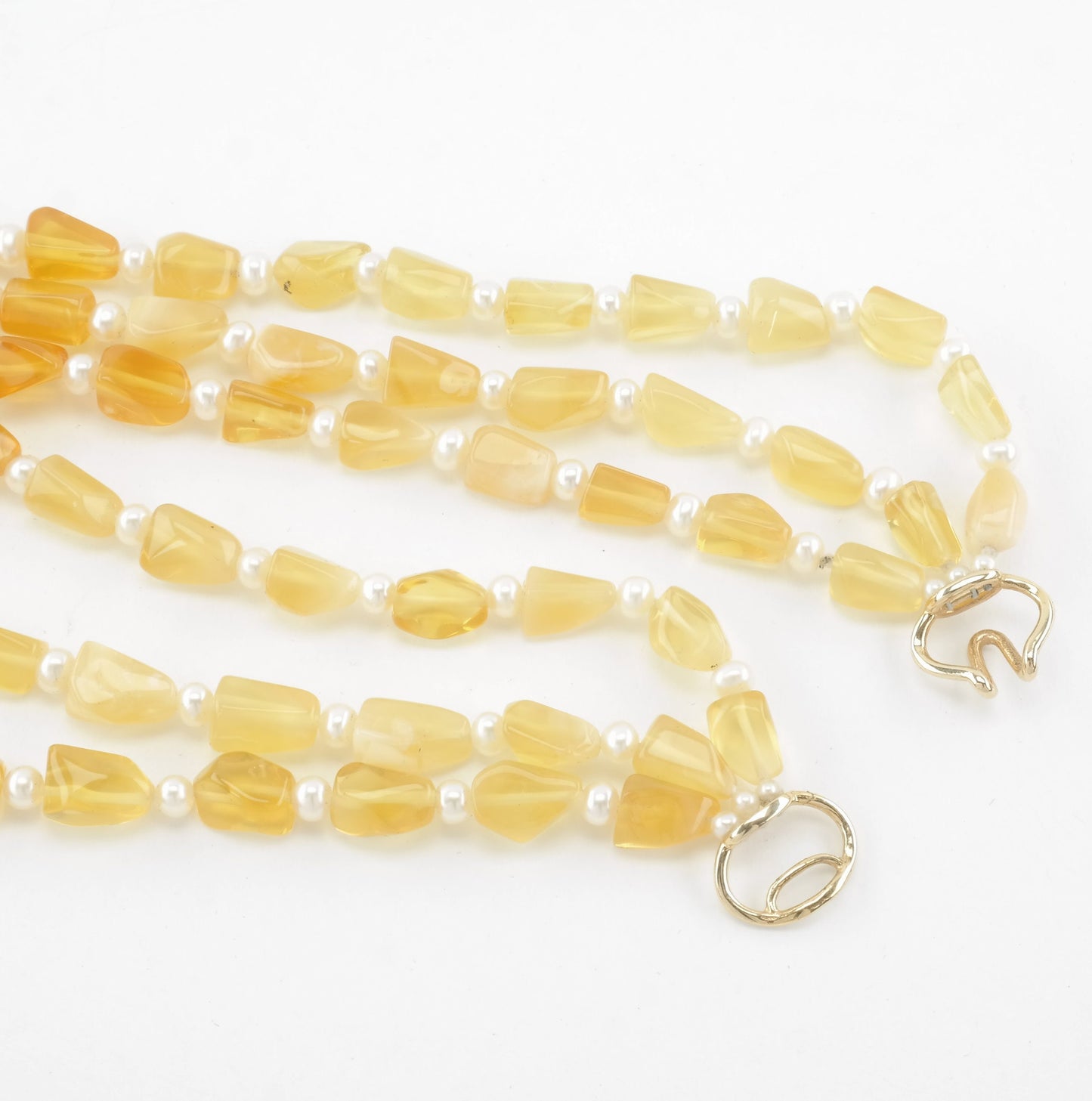 Mexican Fire Opal, Pearl Beaded Necklace 14K Yellow Gold N1781
