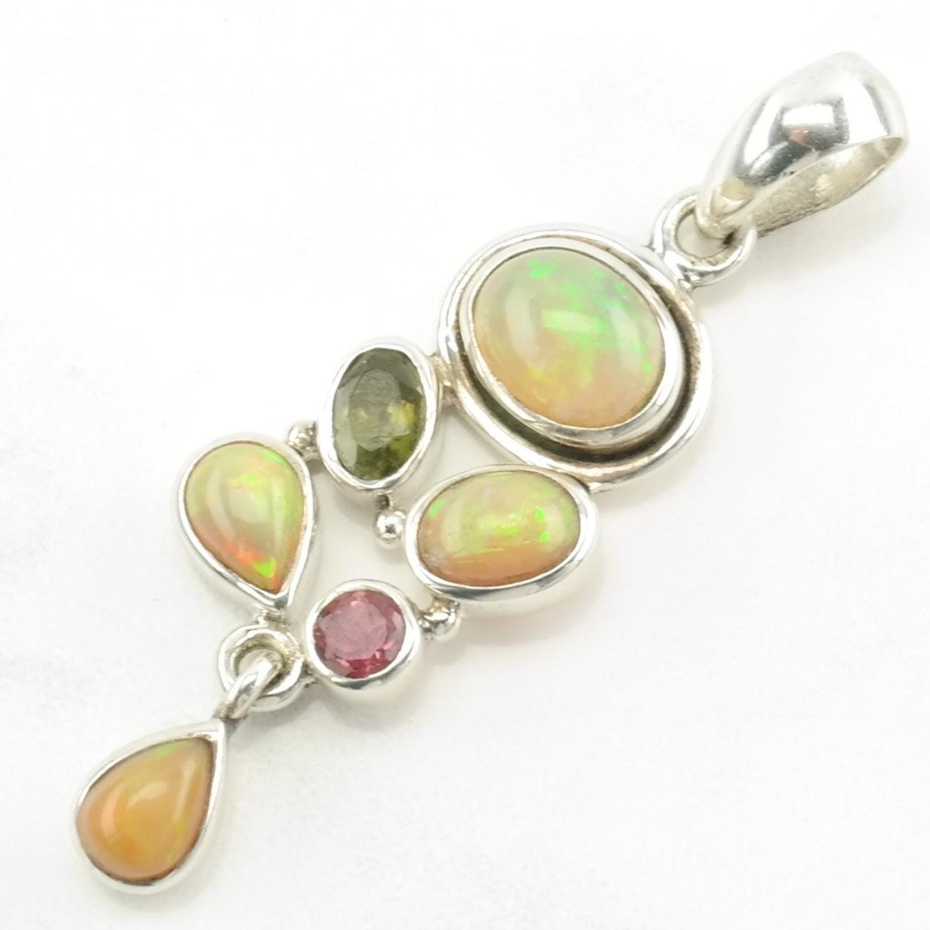 Vintage Opal, Peridot, Garnet Sterling Silver Pendant