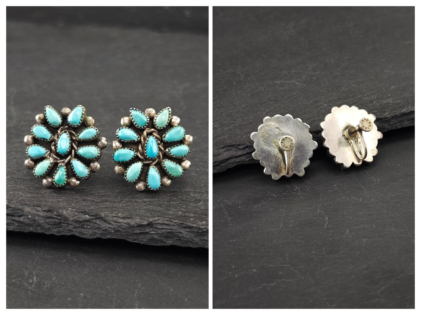 Native American Turquoise Cluster, Squash Blossom Necklace, Cuff, Earrings, Ring Set Sterling Silver