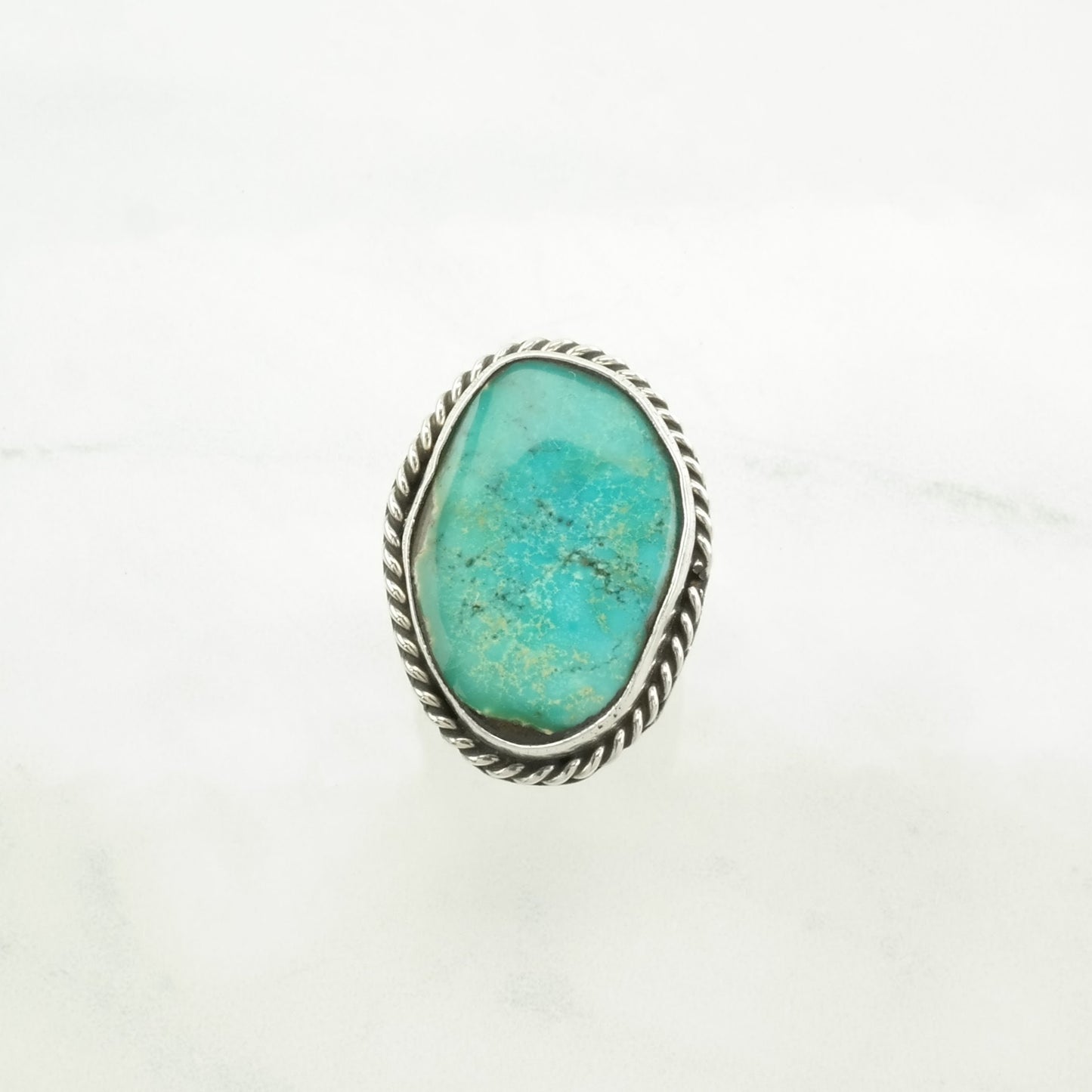 Southwest Silver Ring Turquoise Large Sterling Blue Size 5 1/4