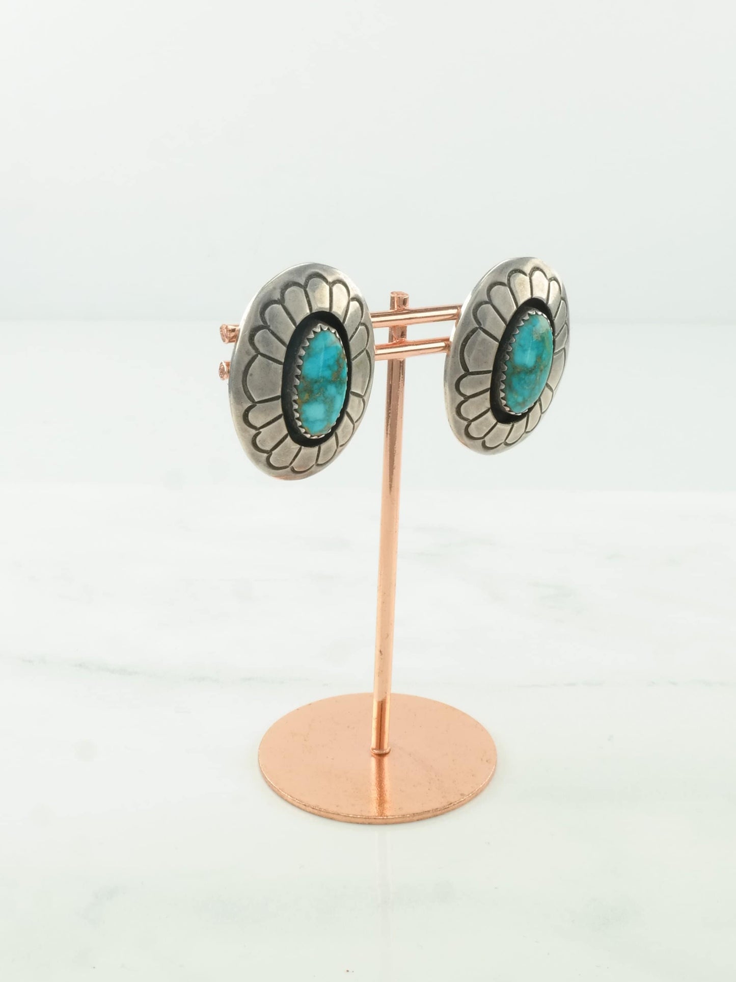 Native American Sterling Silver Blue Turquoise Shadowbox Clip on Earrings