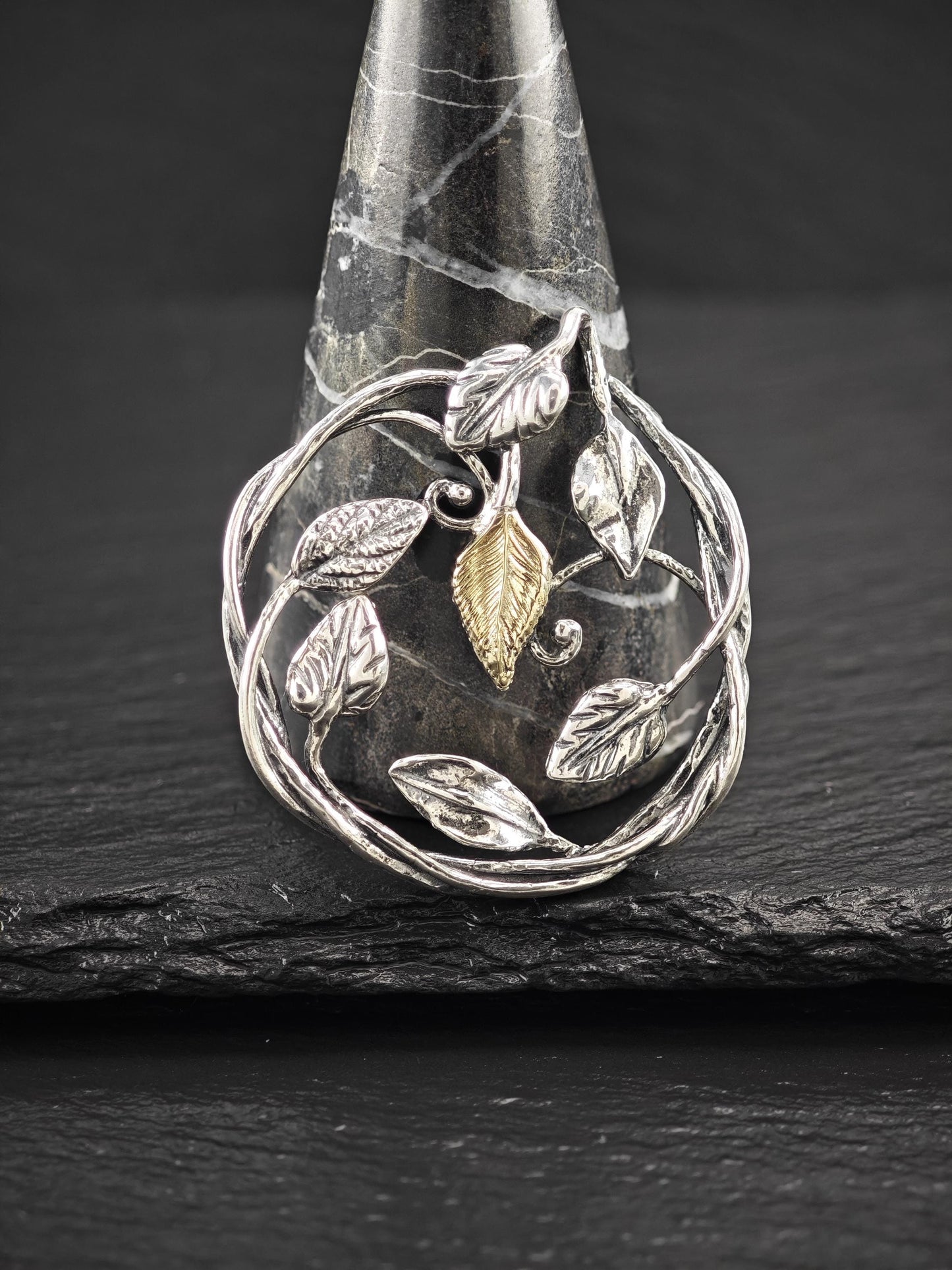 PZ Israel, 14K Gold Accent Leaf Pendant Sterling Silver P2733