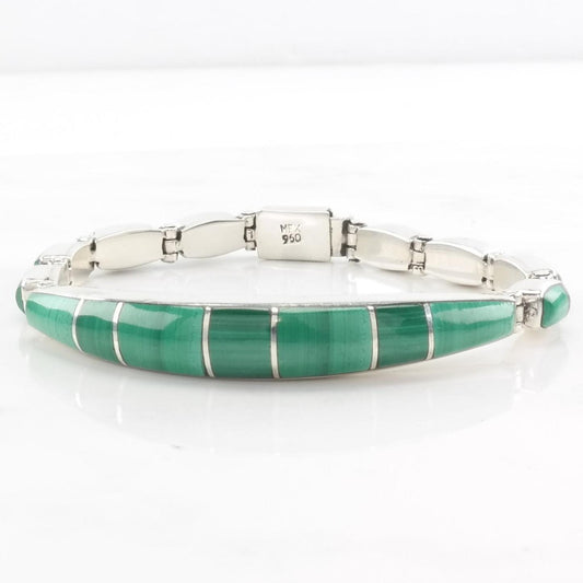 Malachite Inlay Bracelet Sterling Silver Green