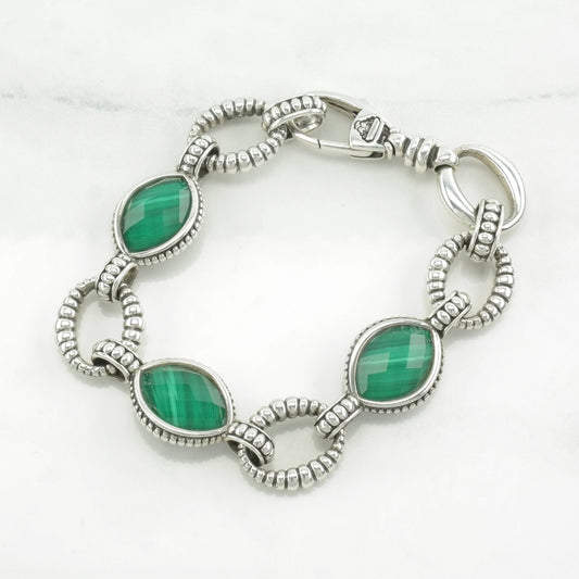 Lagos, Caviar Sterling Silver Link Bracelet Malachite