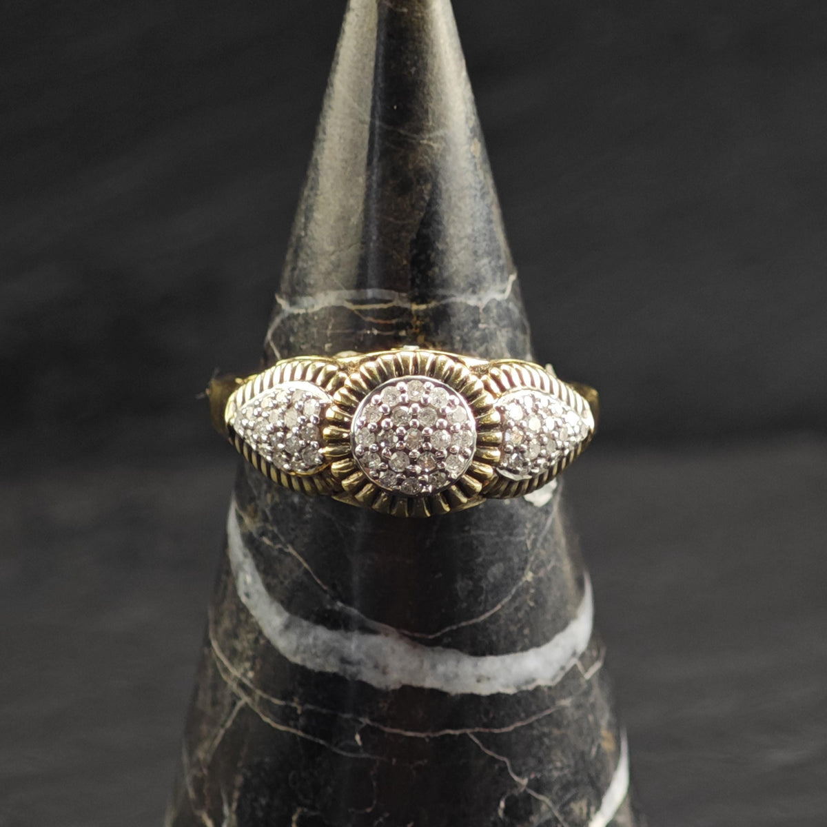 Diamond Cluster Gold-Plated Sterling Silver Ring Sz 8 R6737