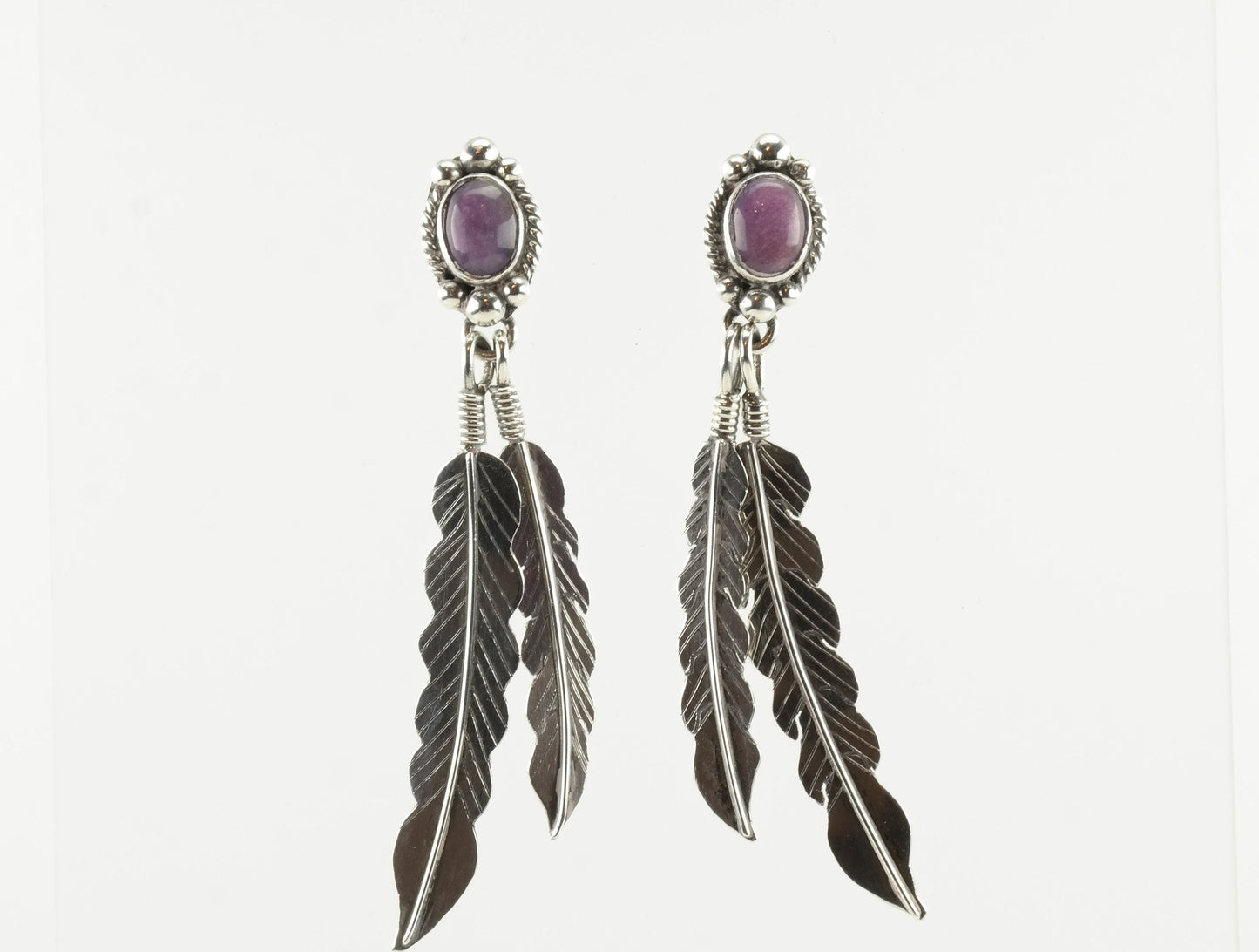 Southwest Sterling Silver Purple Sugilite Feather Earrings