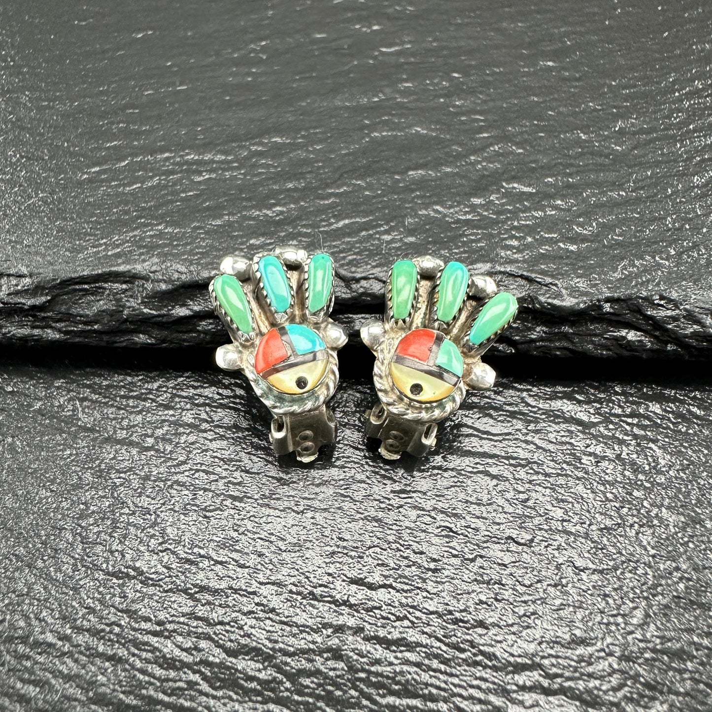Choice of Native American, Zuni Clip On Earrings Sterling Silver