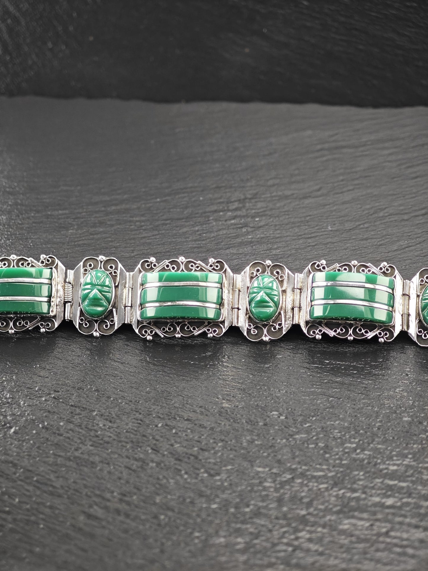 Mexico Green Onyx, Mask Panels Bracelet Sterling Silver