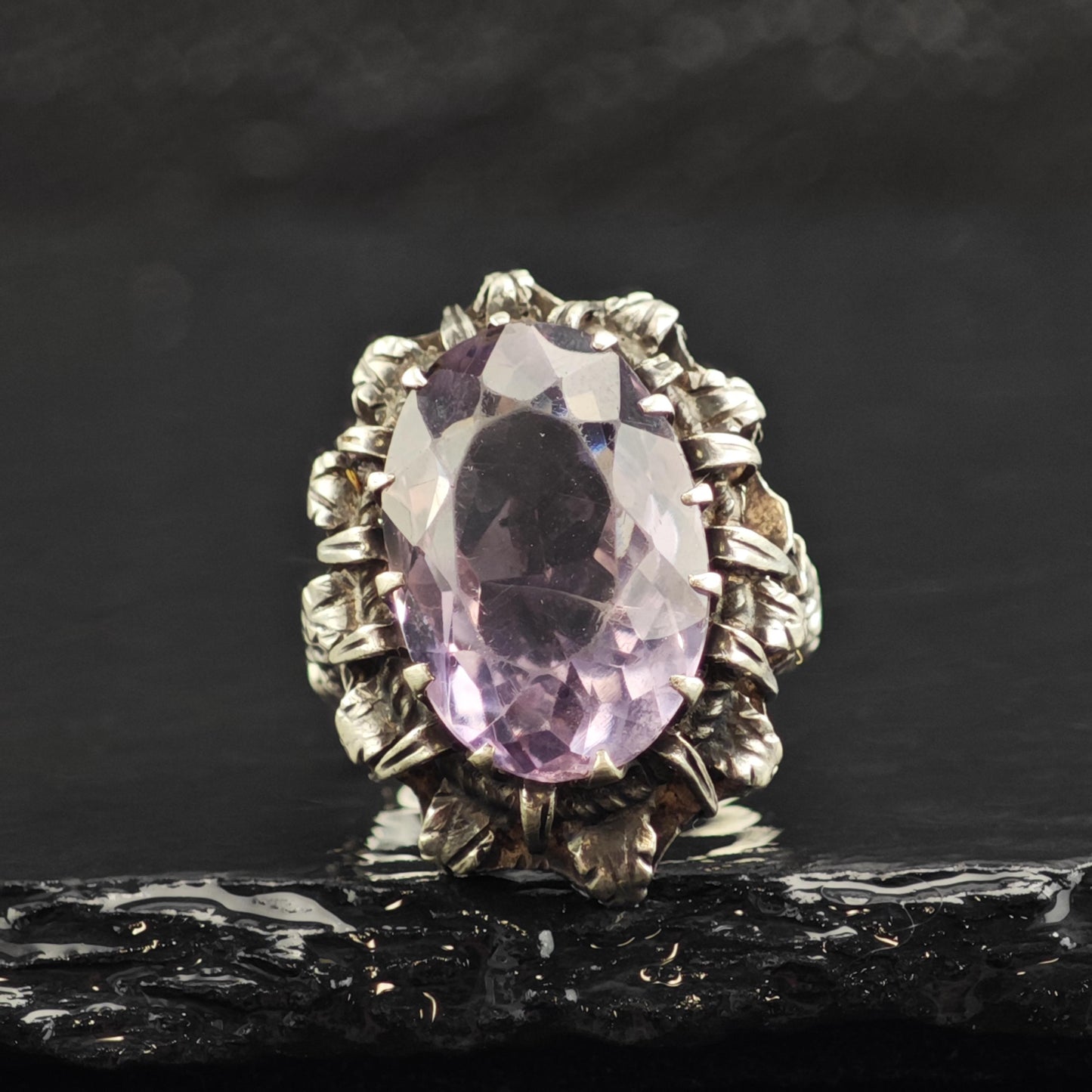 AS IS Mid Century Amethyst Sterling Silver Ring Sz 6 R6601
