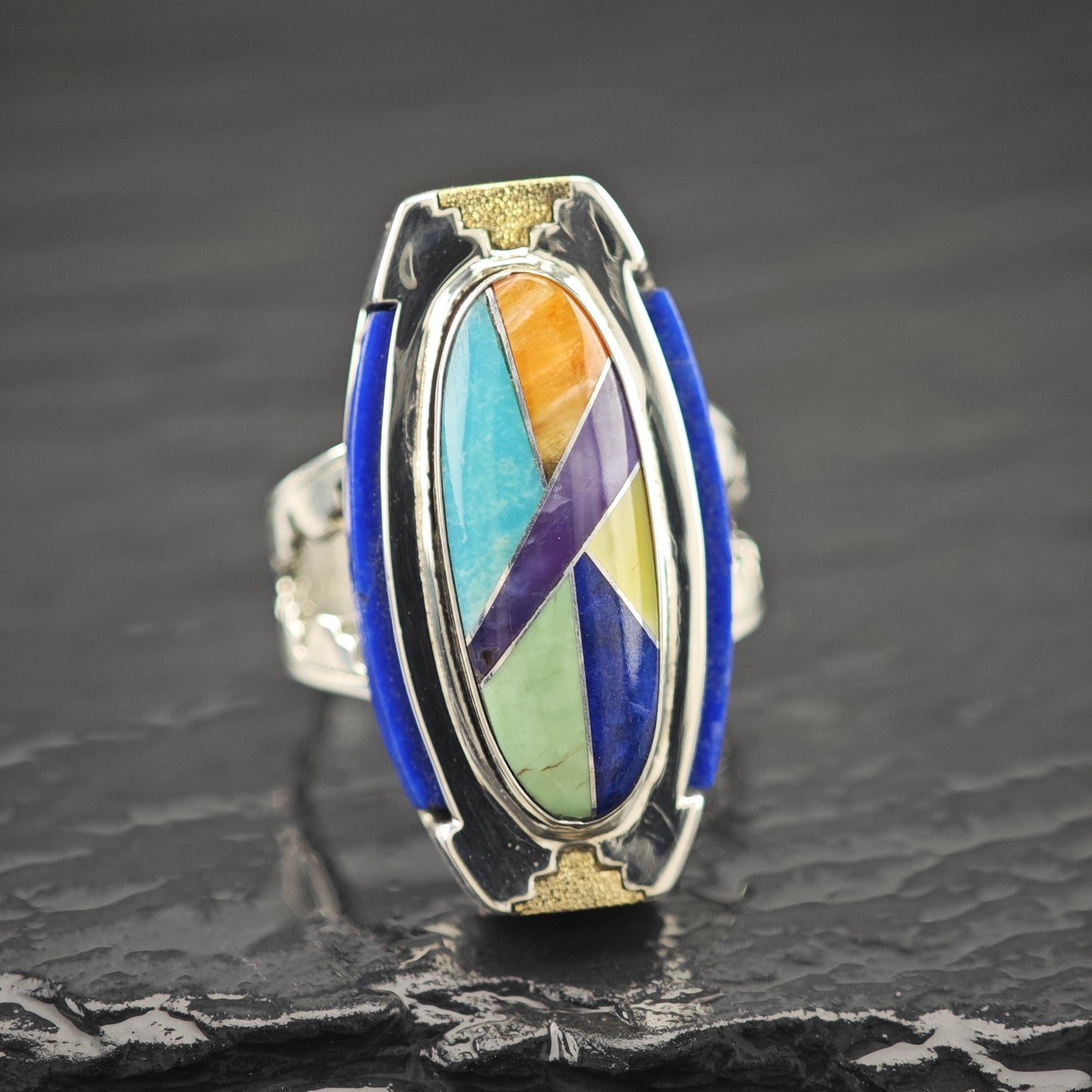 Carolyn Pollack Inlay, 14K Gold Accent Ring Sterling Silver Sz 7