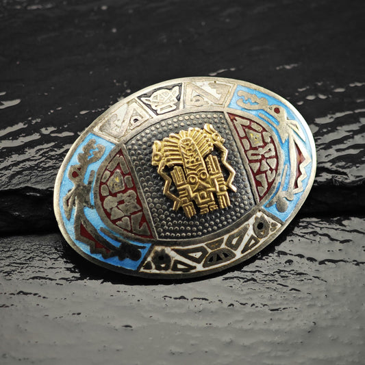 Peruvian Enamel 18k Gold Accent Sterling Silver Brooch/Pendant B2276