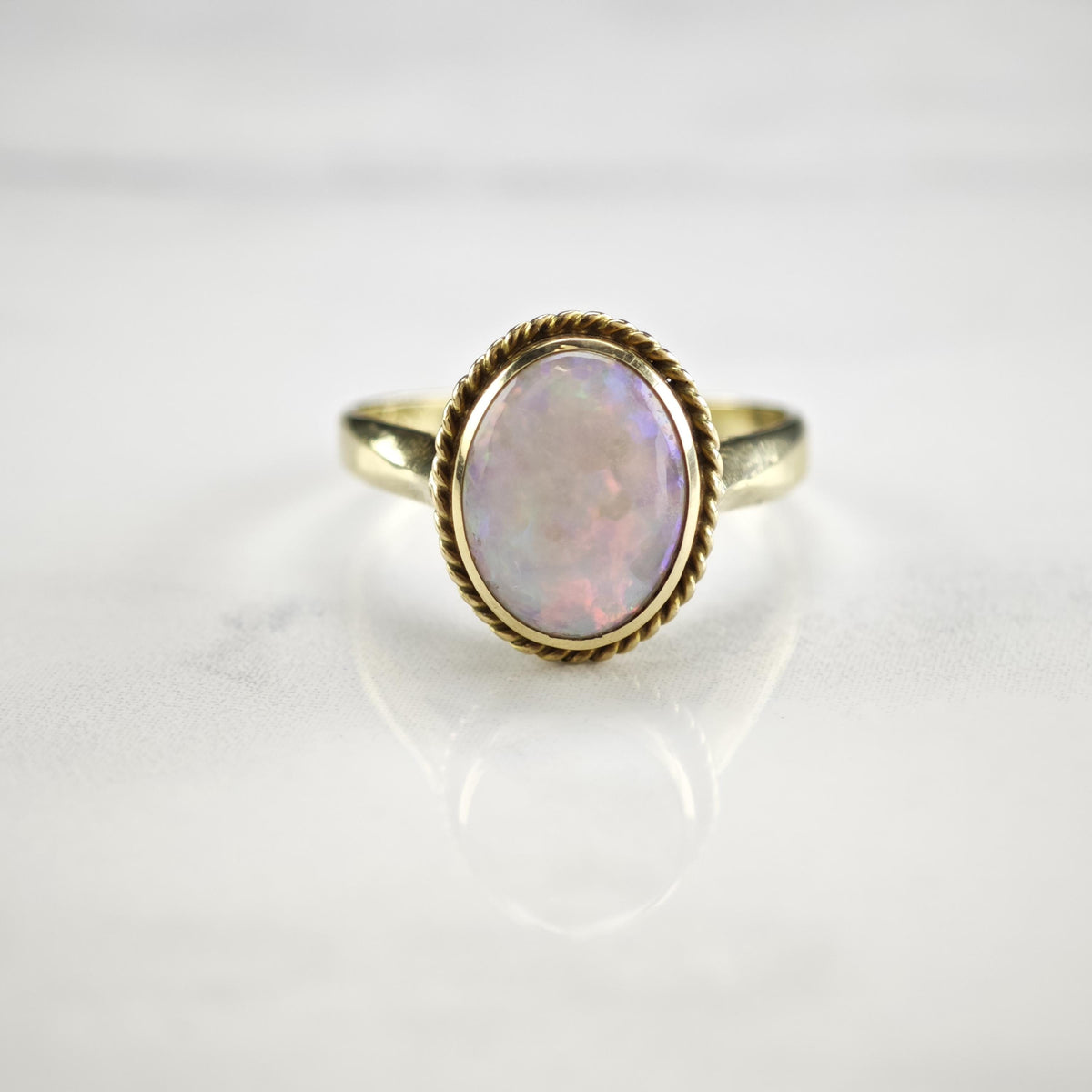 2ct Natural Australian Opal 10K Gold Ring Sz 9 R6810