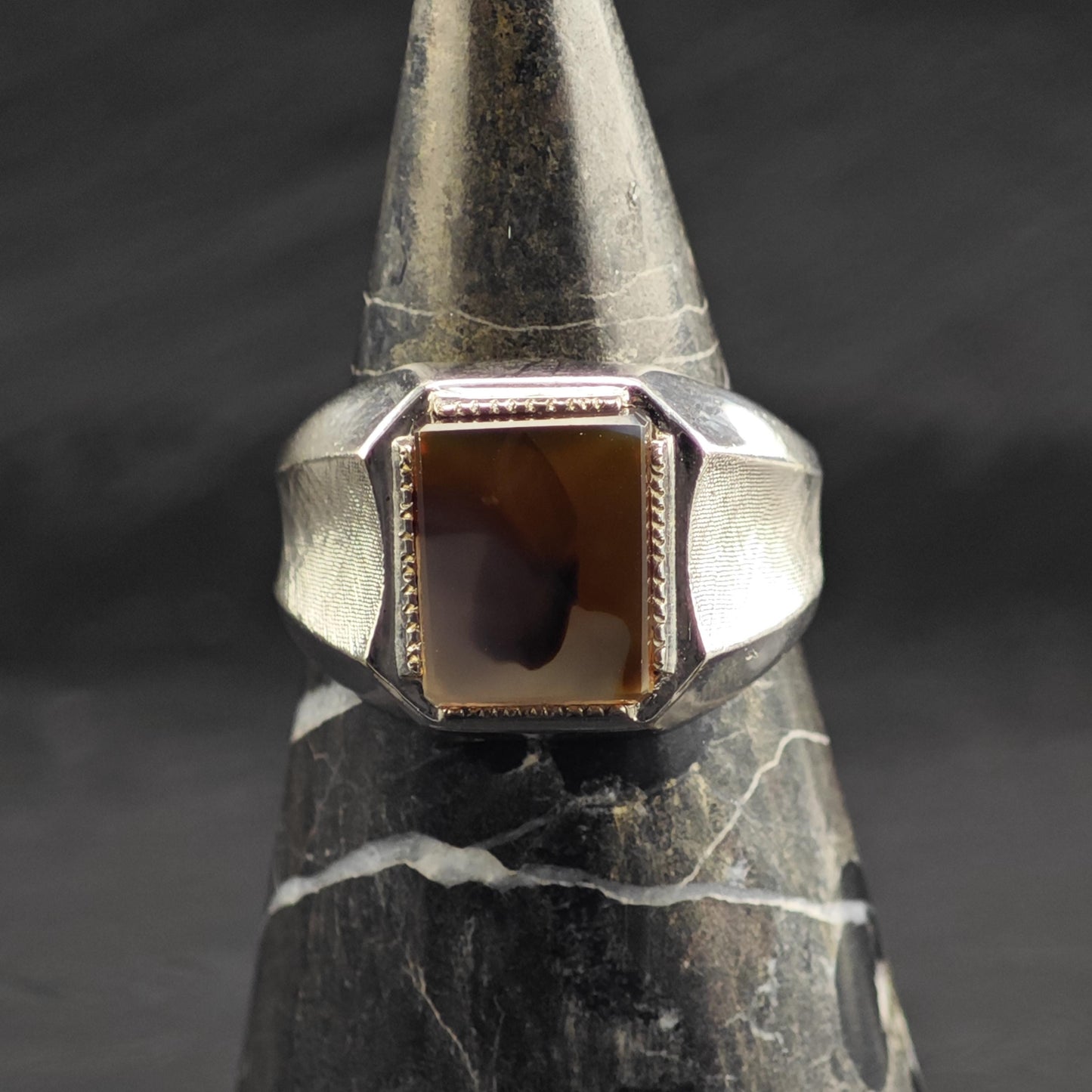 Art Deco Clark & Coombs Agate Signet Sterling Silver Ring Sz 10 1/2 R6718