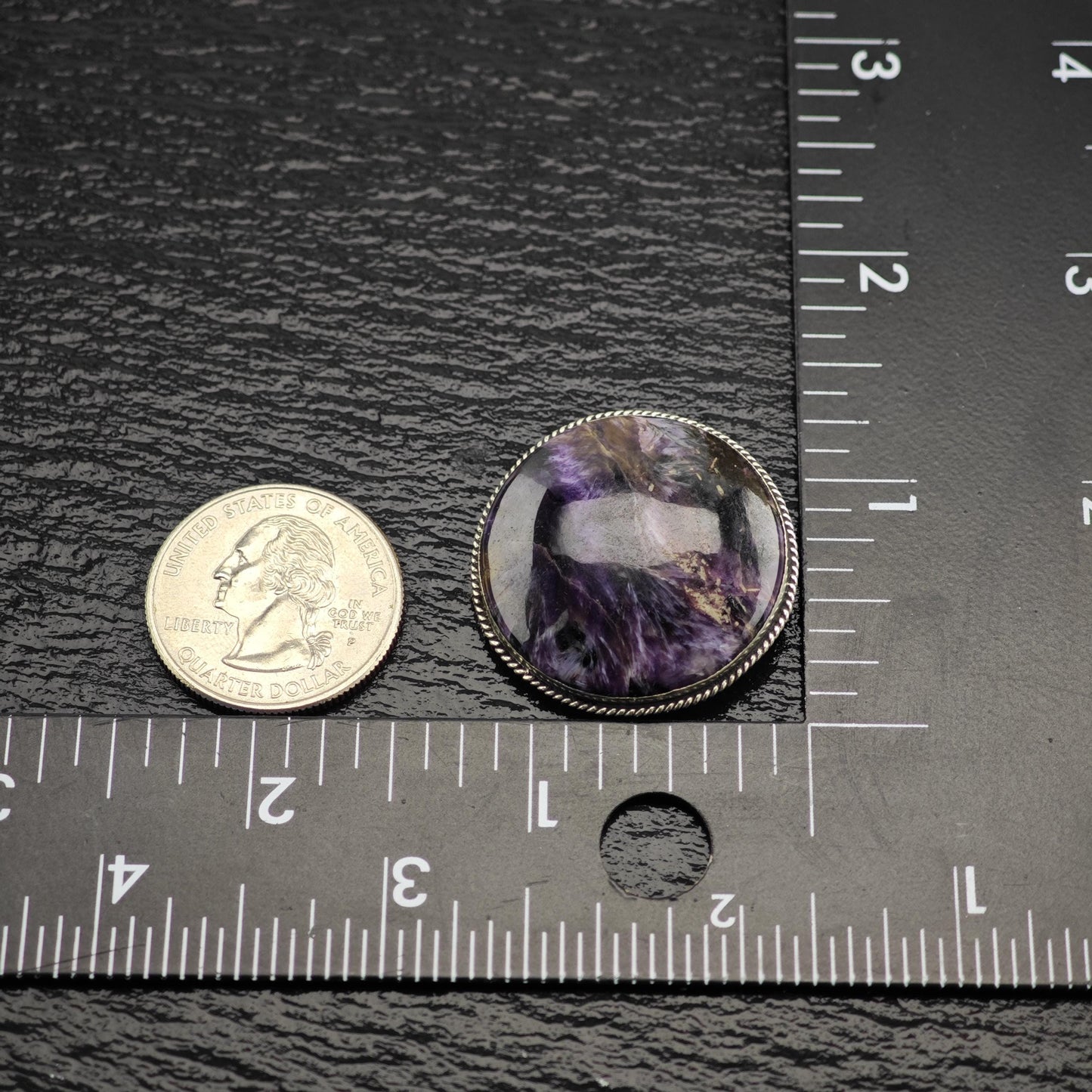 Charoite Round Brooch in Sterling Silver