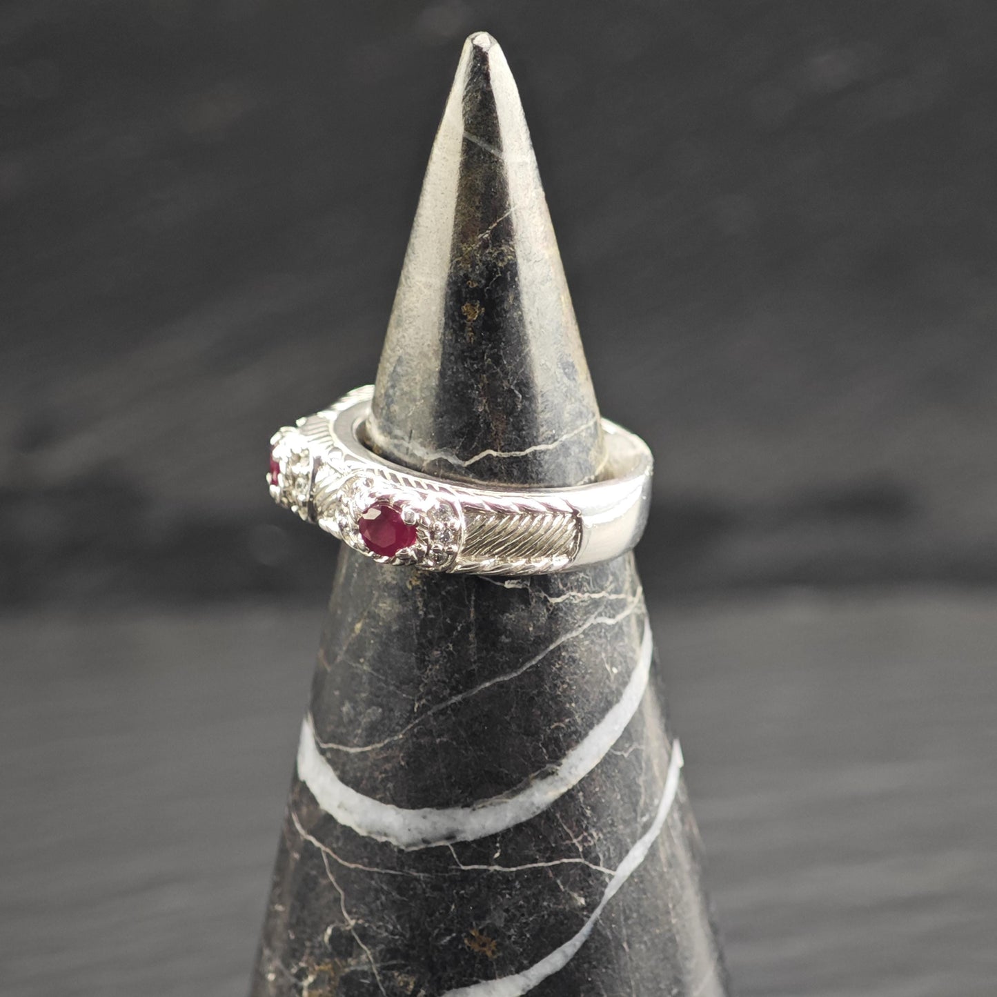 Judith Ripka Ruby, CZ Band Sterling Silver Ring Sz 6 R6695