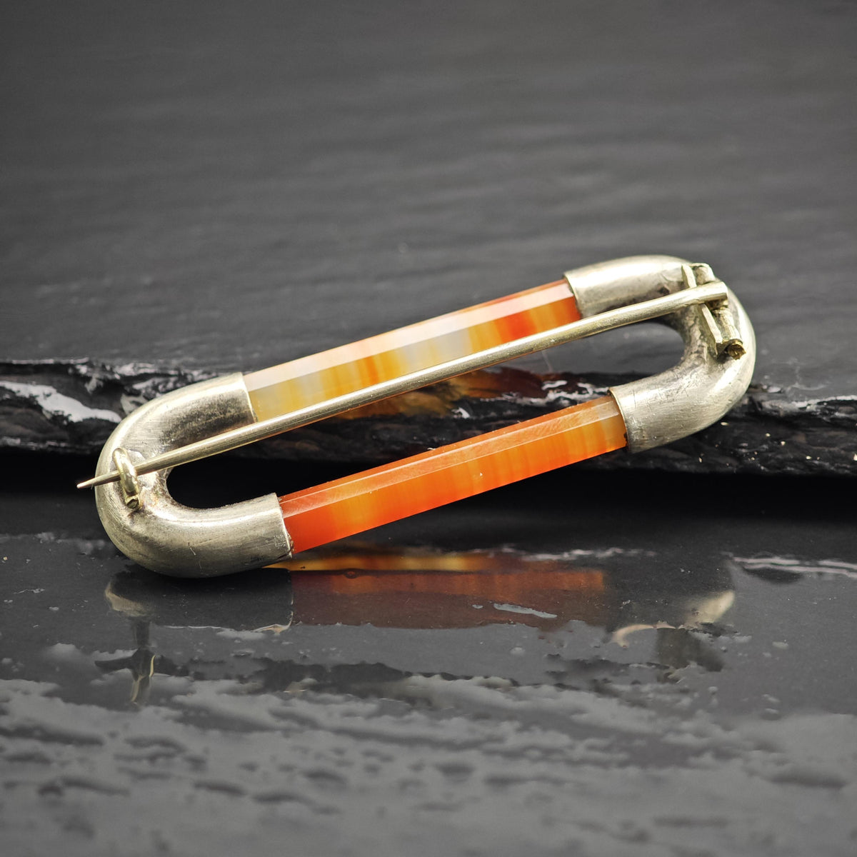 Scottish Banded Agate Kilt Pin Sterling Silver Brooch B2249