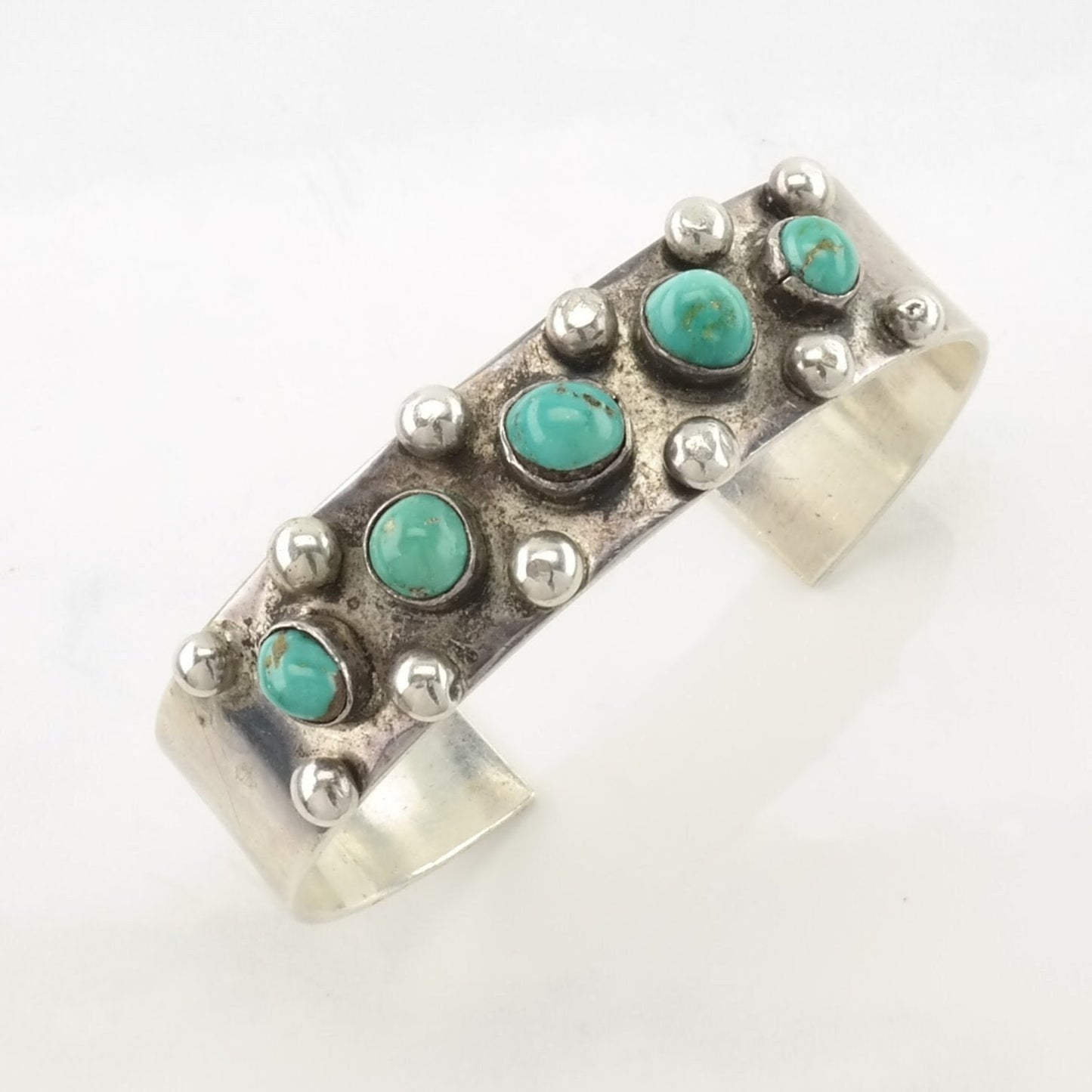 Vintage Southwest Sterling Silver Cuff Bracelet Blue Turquoise 5 Stone