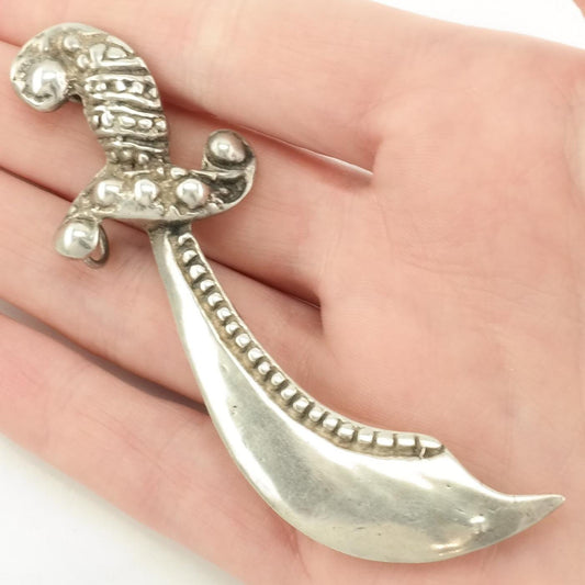 Vintage Silver Brooch Pendant Scimitar Sword Sterling