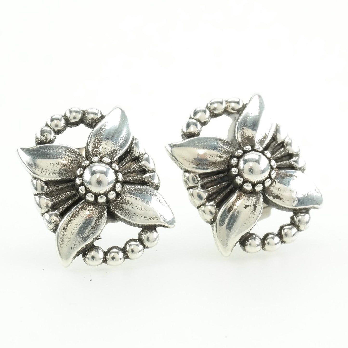 Georg Jensen Sterling Silver 1998 Floral Earrings Stud