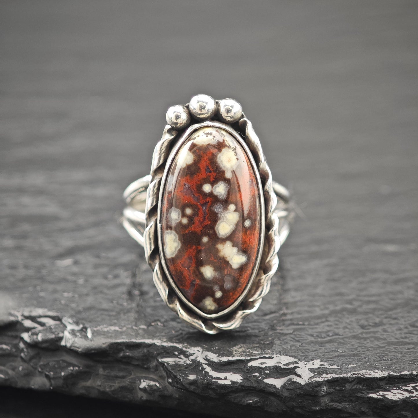 Vintage Sterling Silver Ring, Unique Gemstone Size 5 1/4