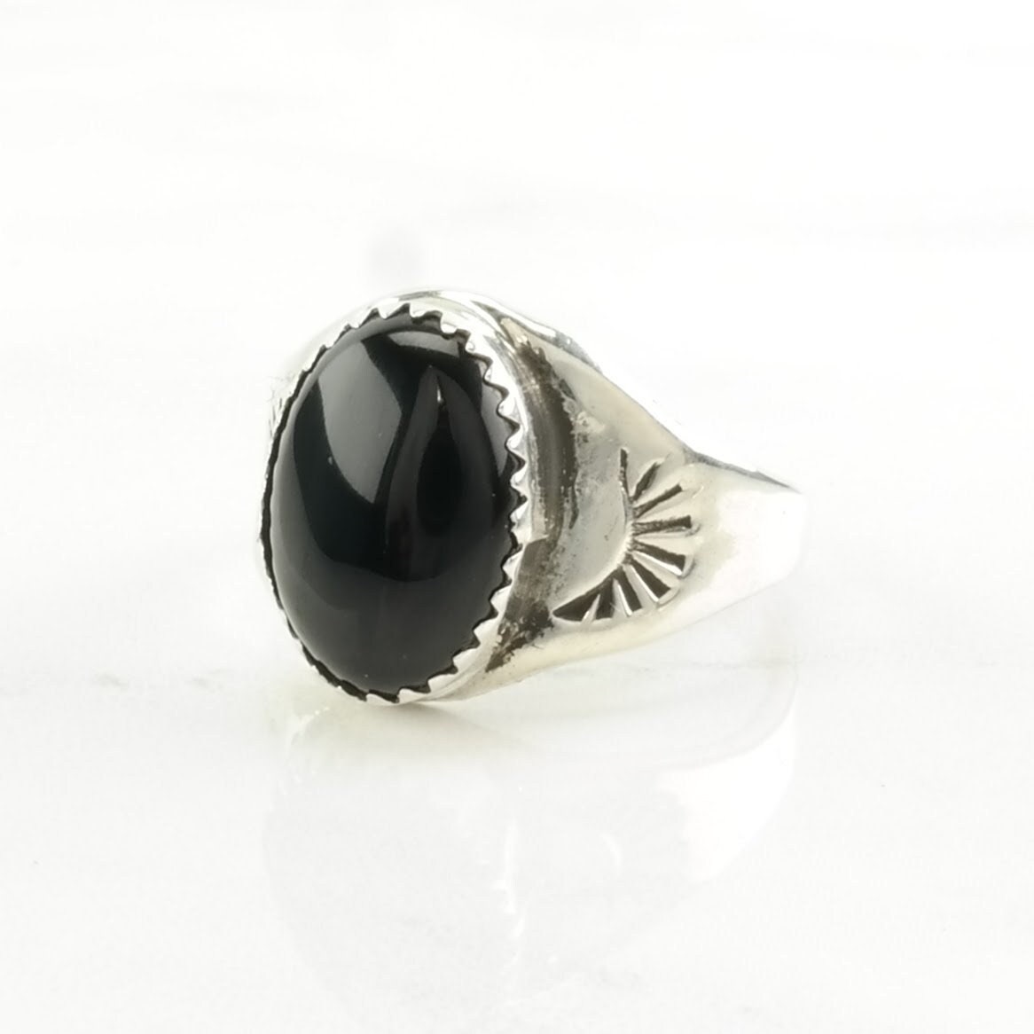 Southwest Silver Ring Onyx Stamped Sterling Black Size 8 1/2