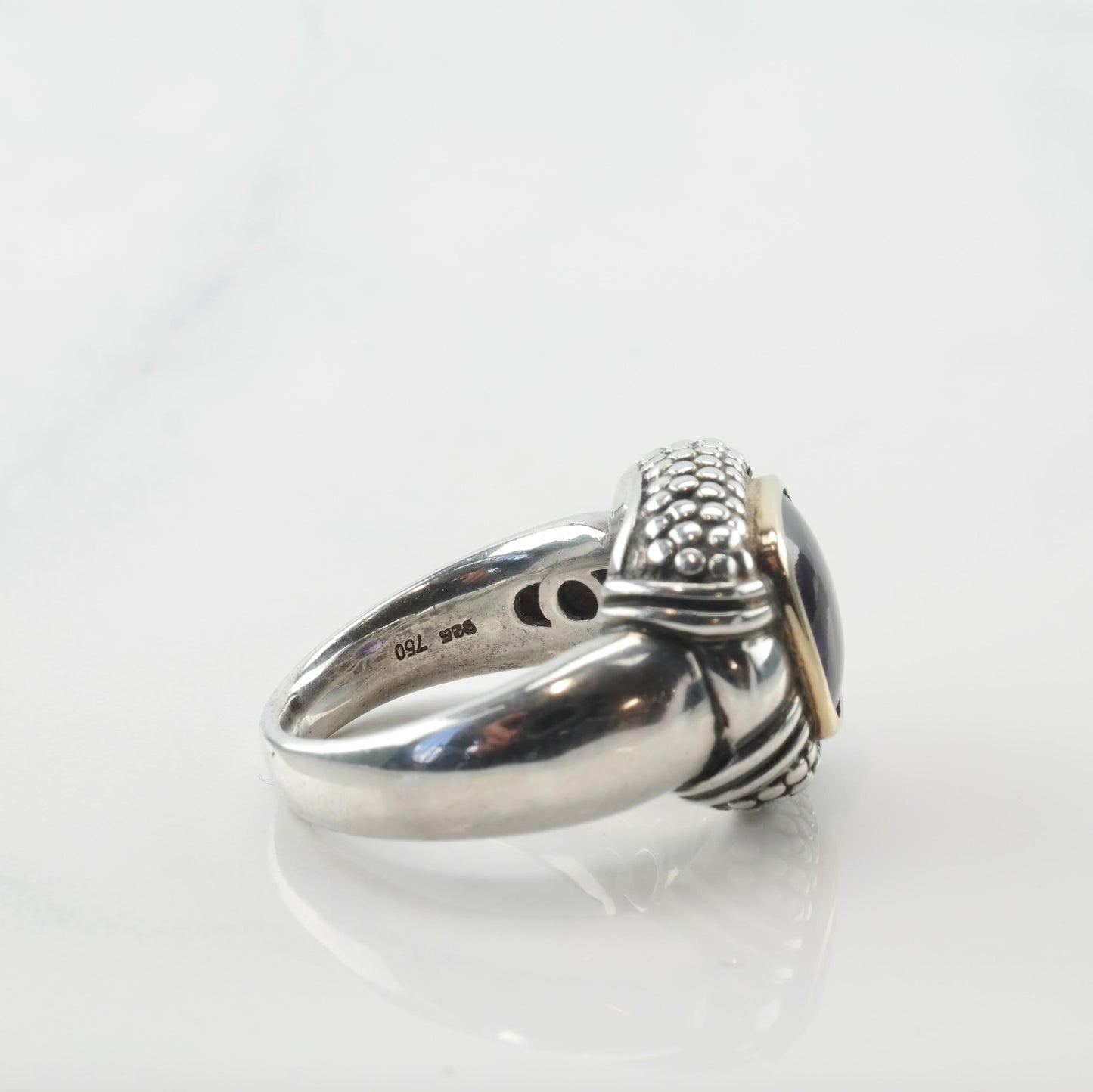 Vintage Sterling Silver & 18K Gold Ring with Purple Amethyst, Size 7.5